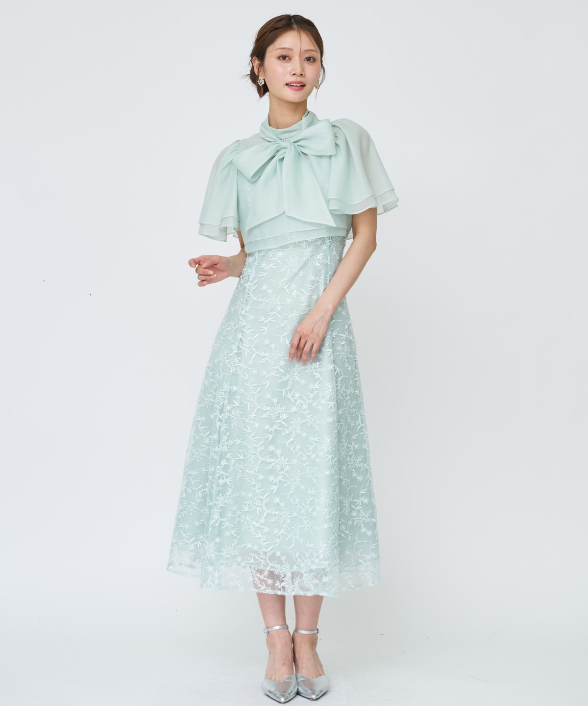 ラメボタニカルレースレイヤードドレス