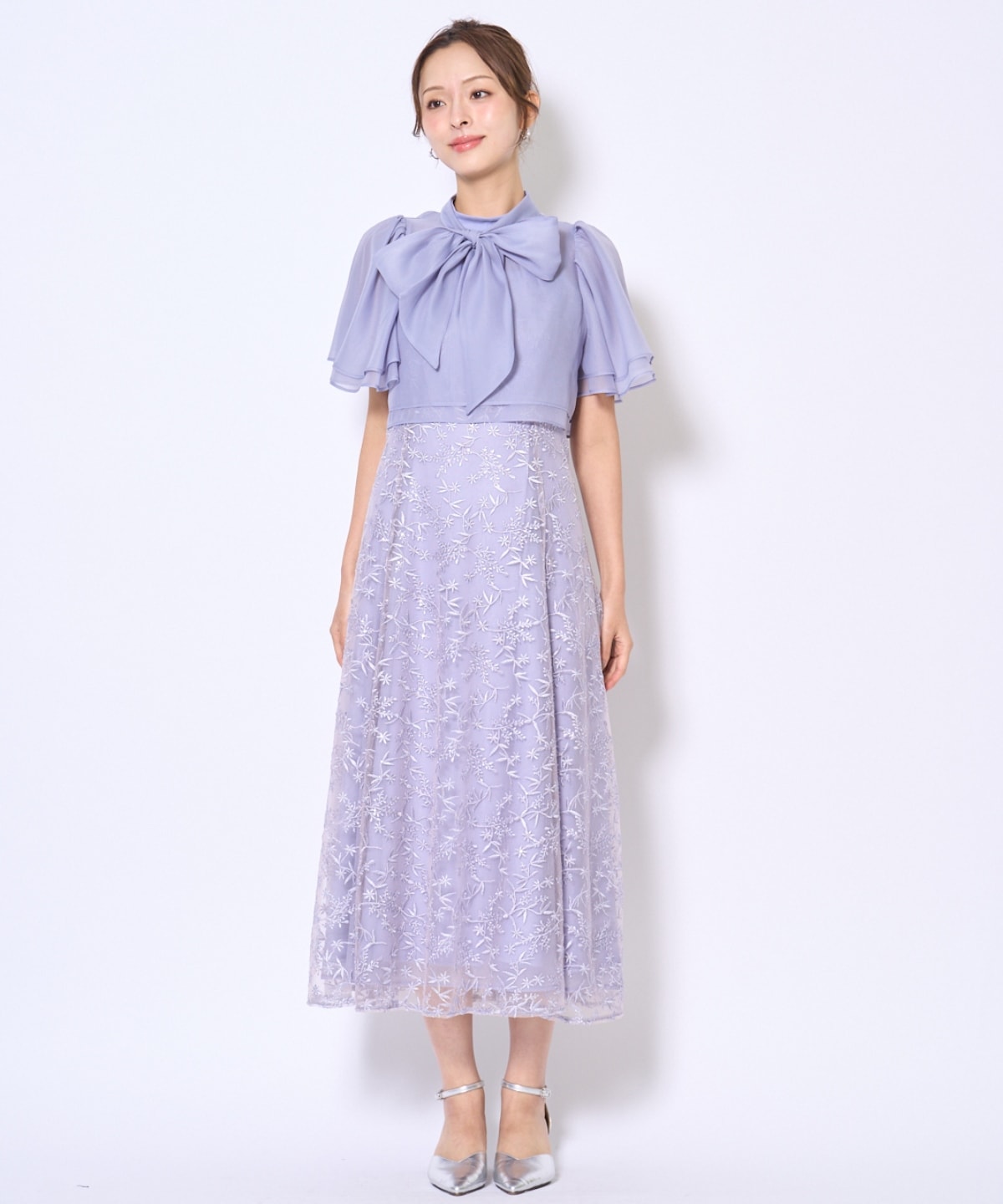 ラメボタニカルレースレイヤードドレス