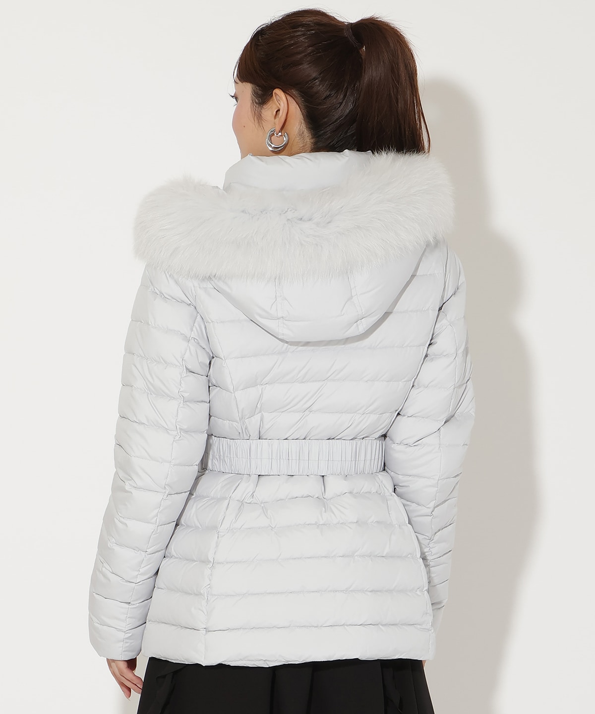 ベルト付きFOXファーミドル丈ダウン