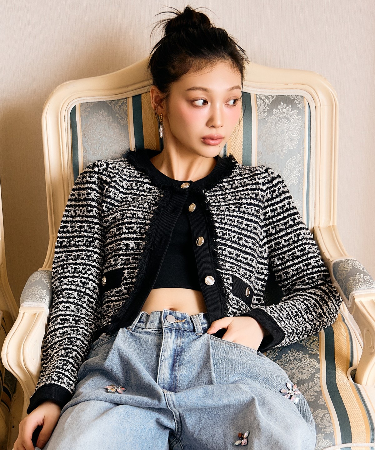 ツイードライクニットカーディガン