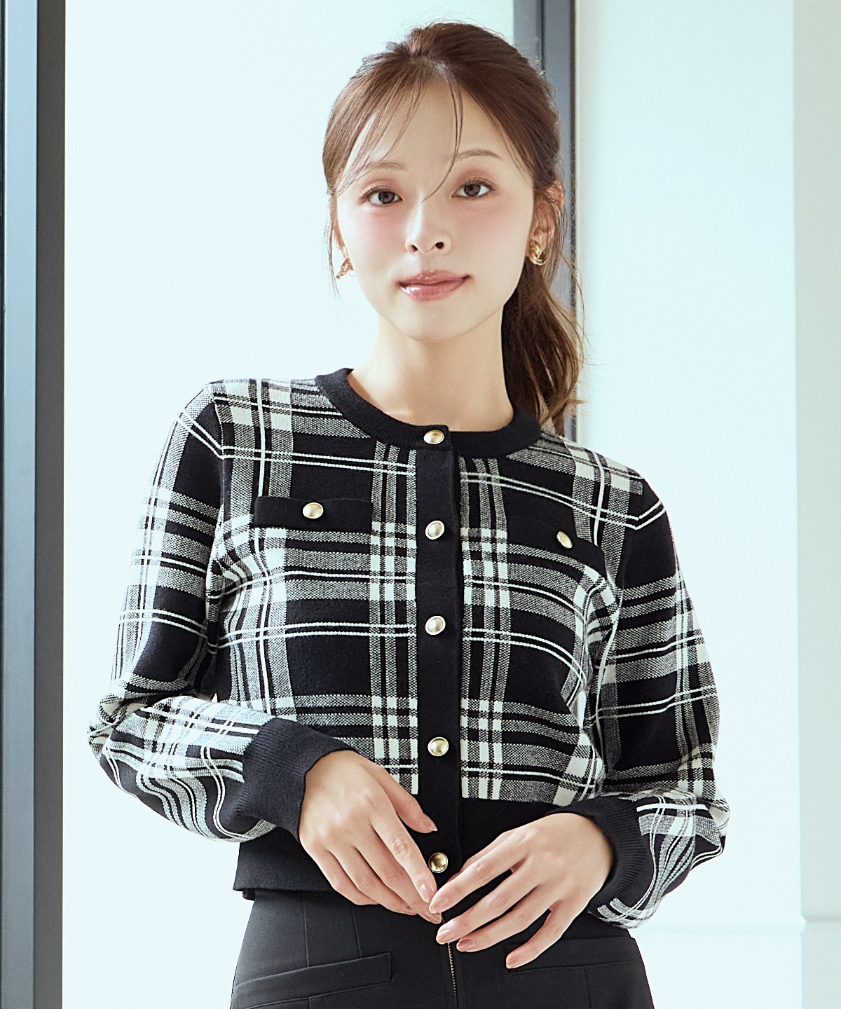 チェックジャガードニットカーディガン