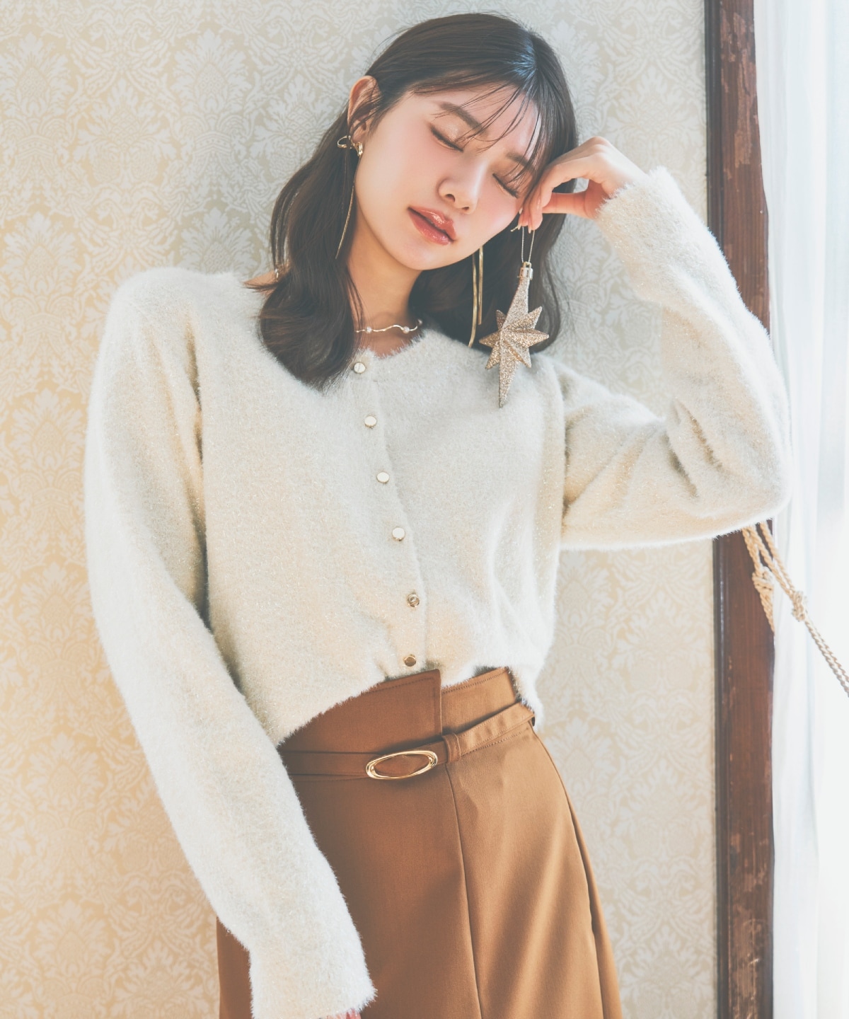 ラメシャギーニットカーディガン