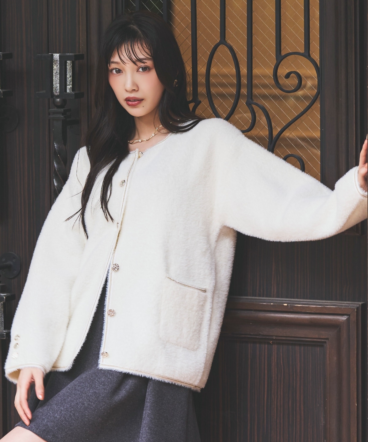 ダブルフェイスフェザーカーディガン