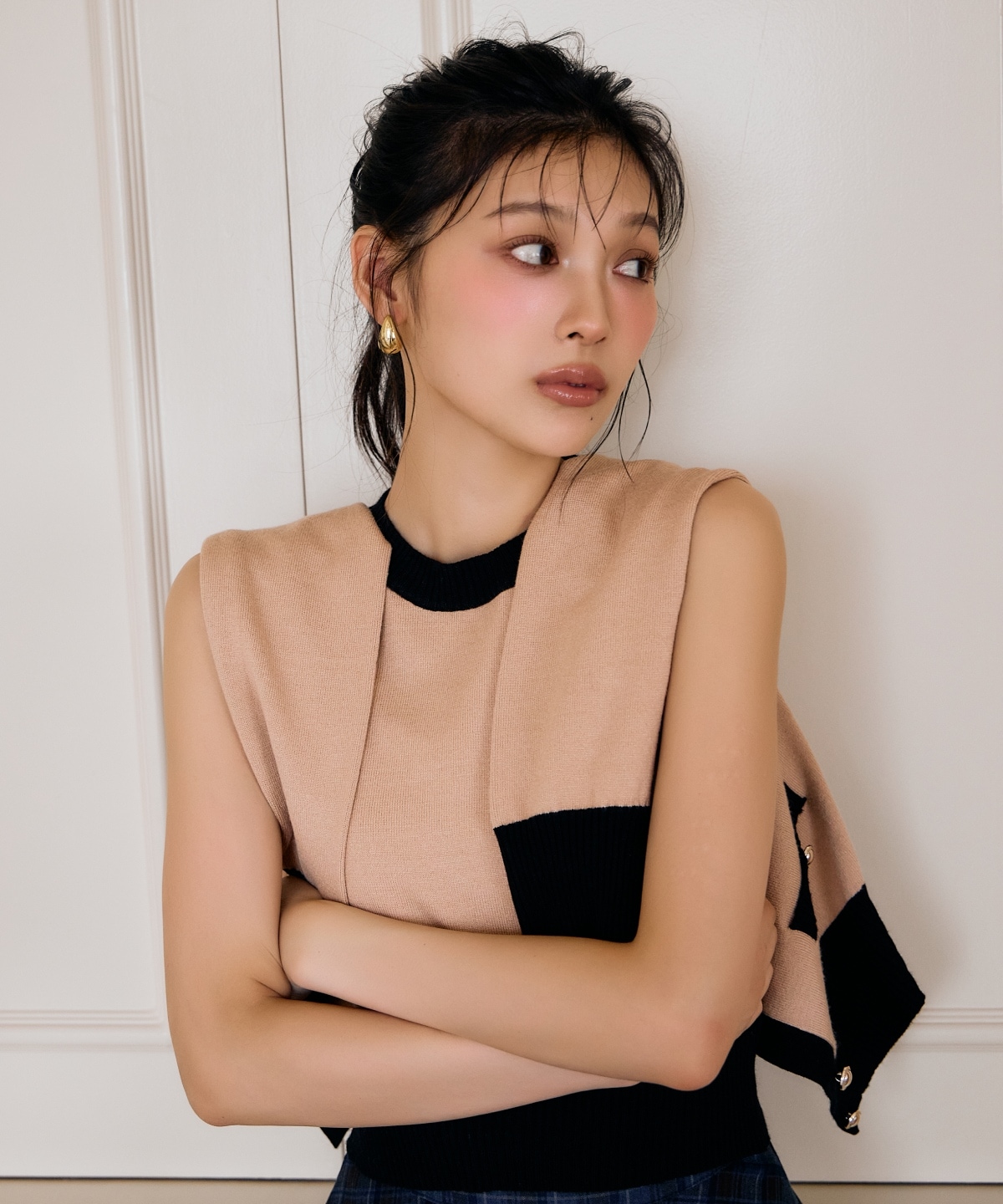 バイカラーアンサンブルニット