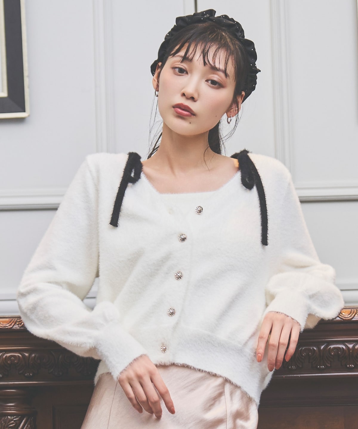 ラメフェザーショルダーリボンアンサンブル