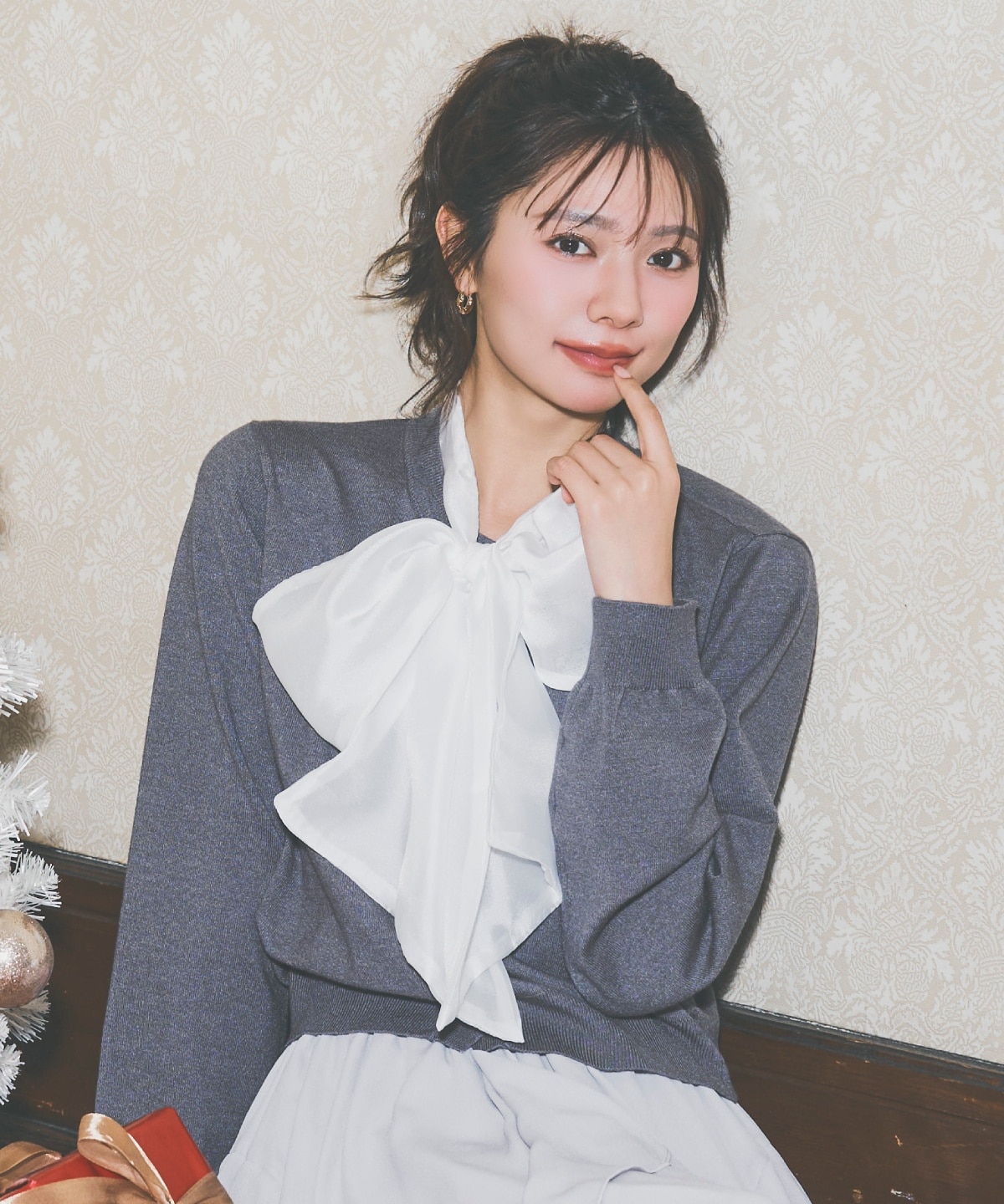 【先行予約受付中】異素材リボンニットカーディガン