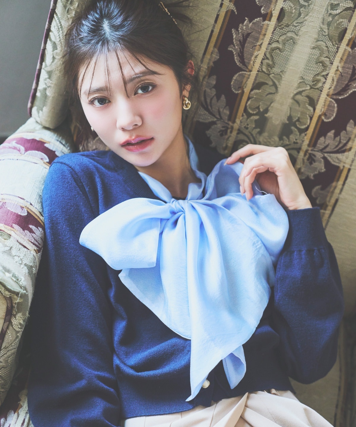 【先行予約受付中】異素材リボンニットカーディガン