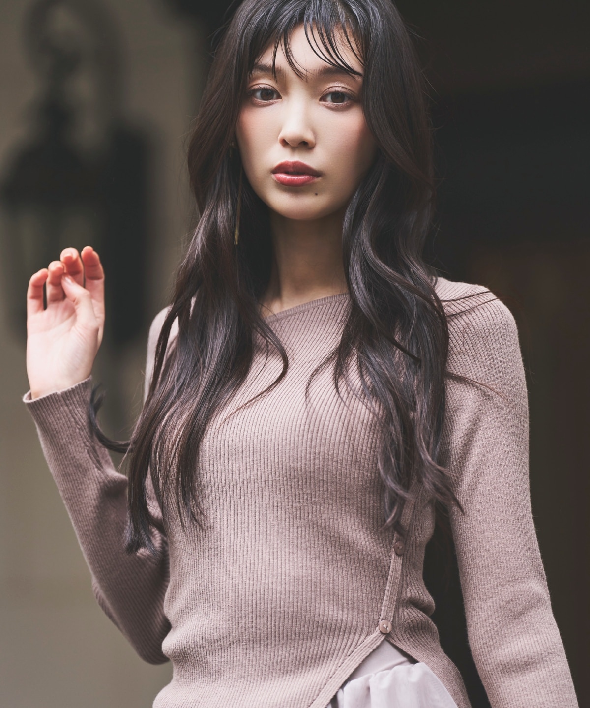 アシメＶネック長袖プルオーバー