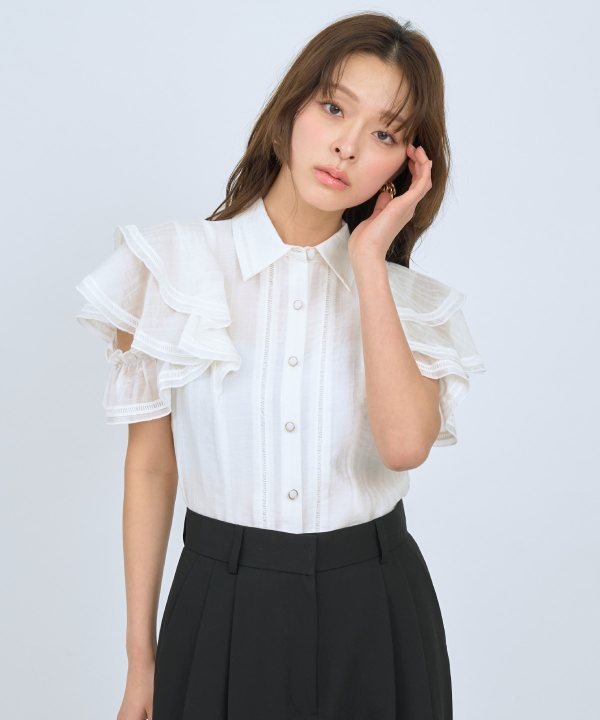 【先行予約受付中】ラッフルスリーブシャツブラウス