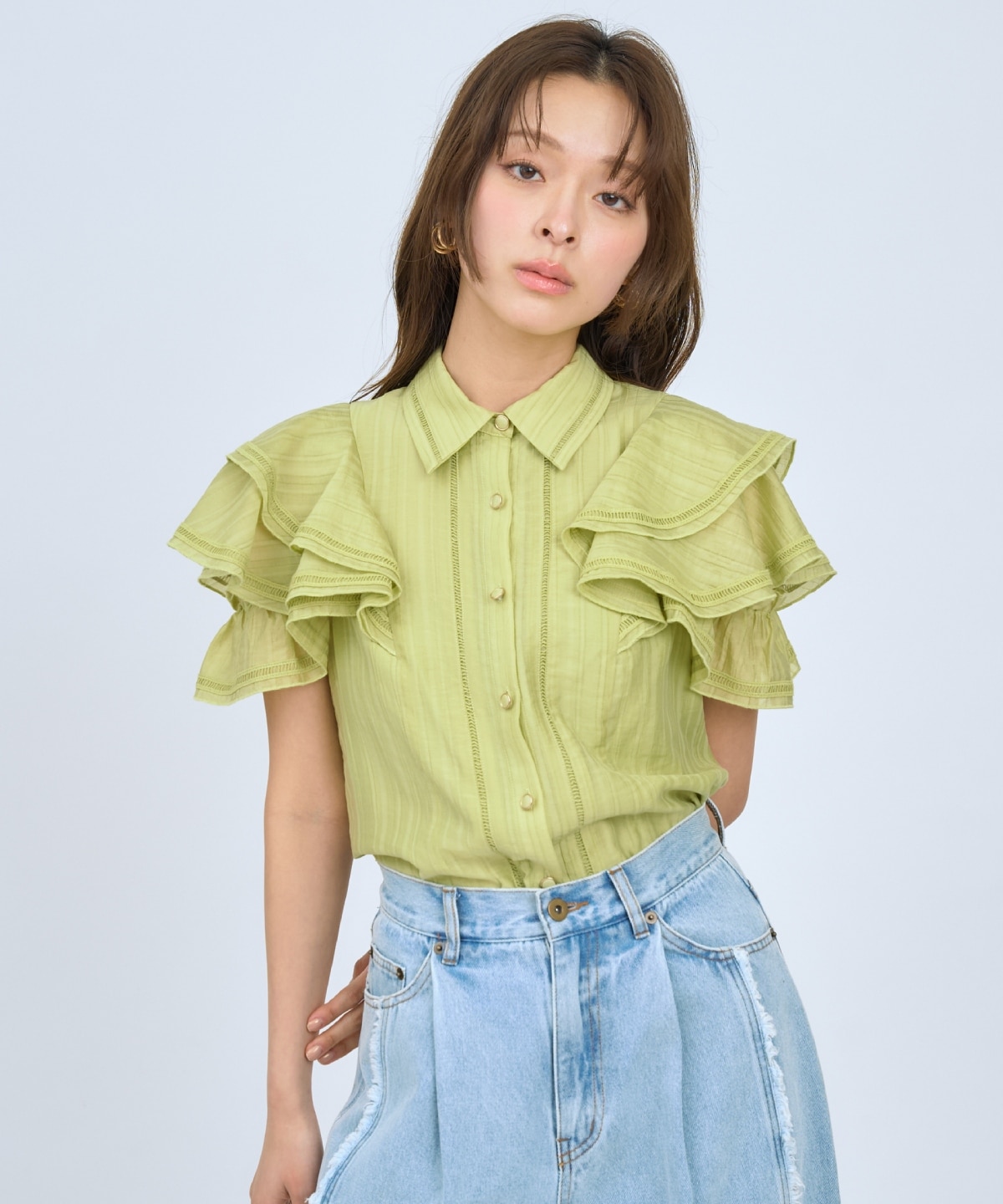 【先行予約受付中】ラッフルスリーブシャツブラウス