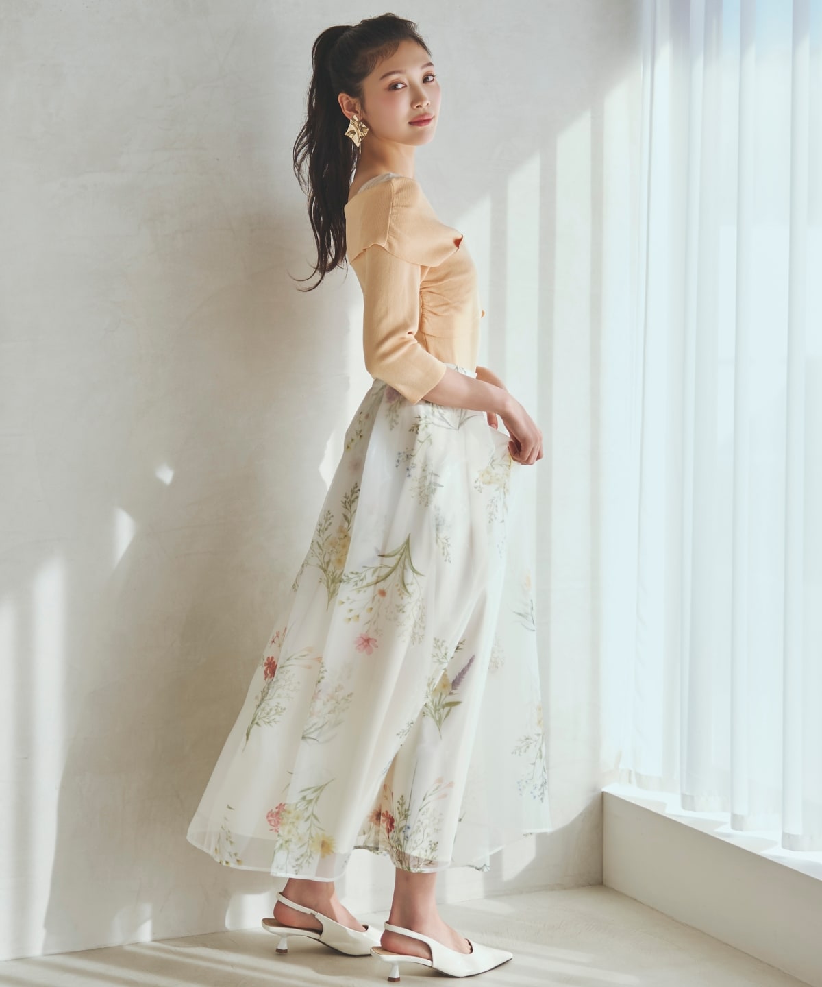 【先行予約受付中】フラワーオーガンジーフレアスカート