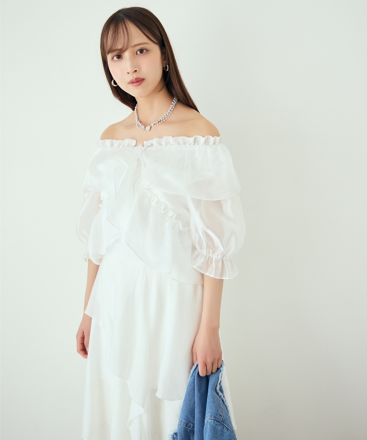 アシンメトリーシフォンラッフルスカート