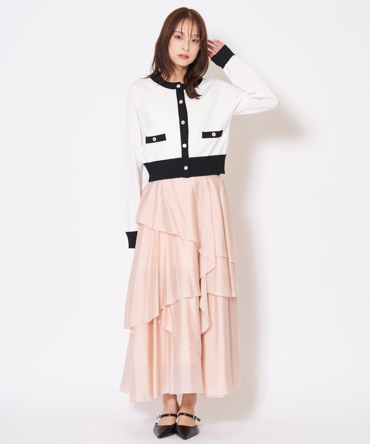 アシンメトリーシフォンラッフルスカート