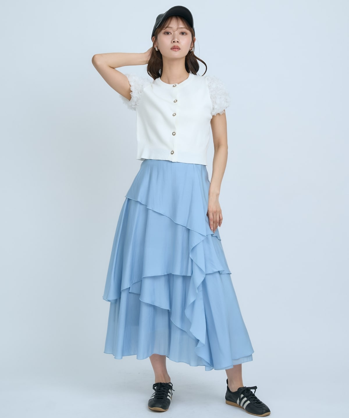 アシンメトリーシフォンラッフルスカート