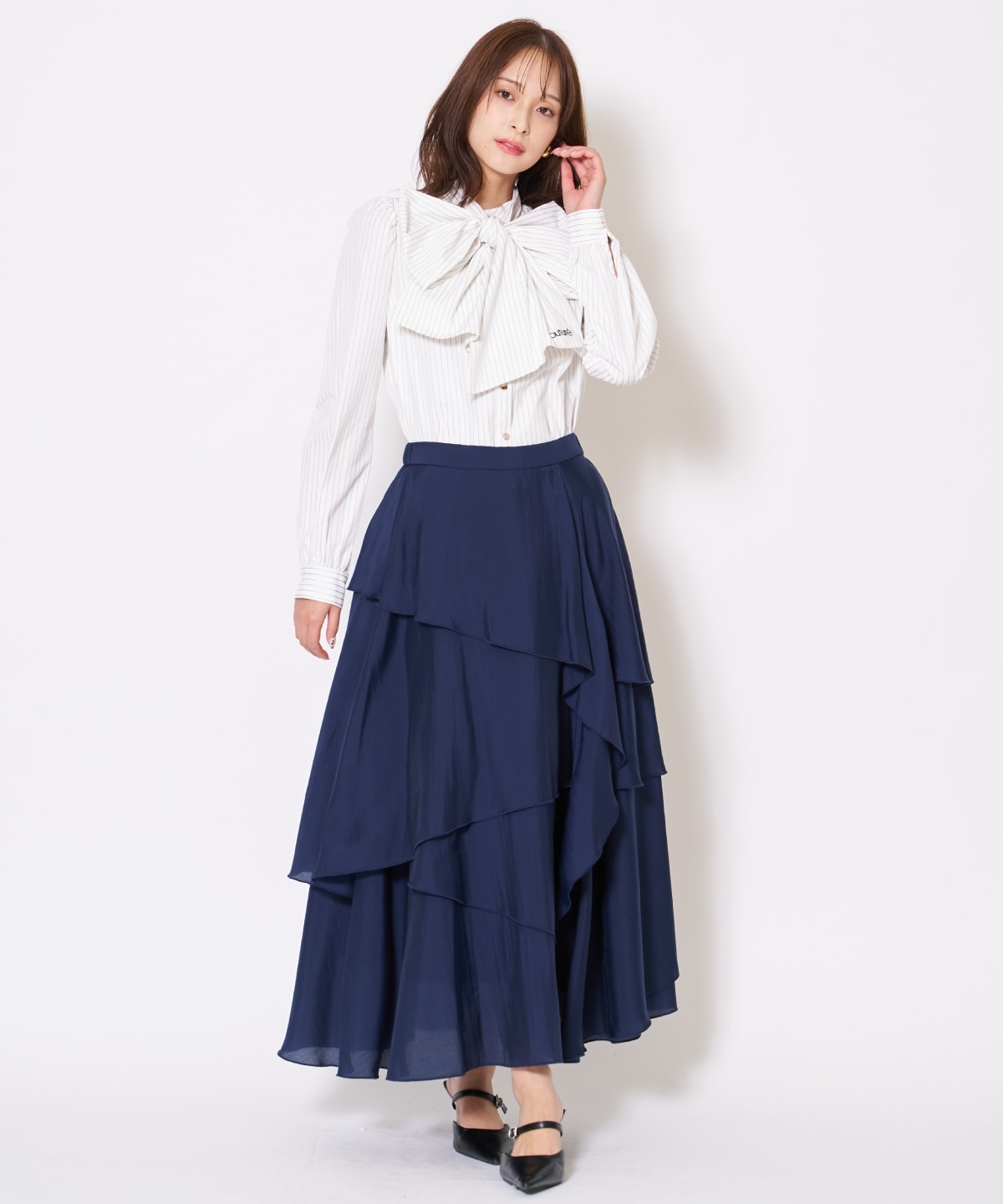 アシンメトリーシフォンラッフルスカート