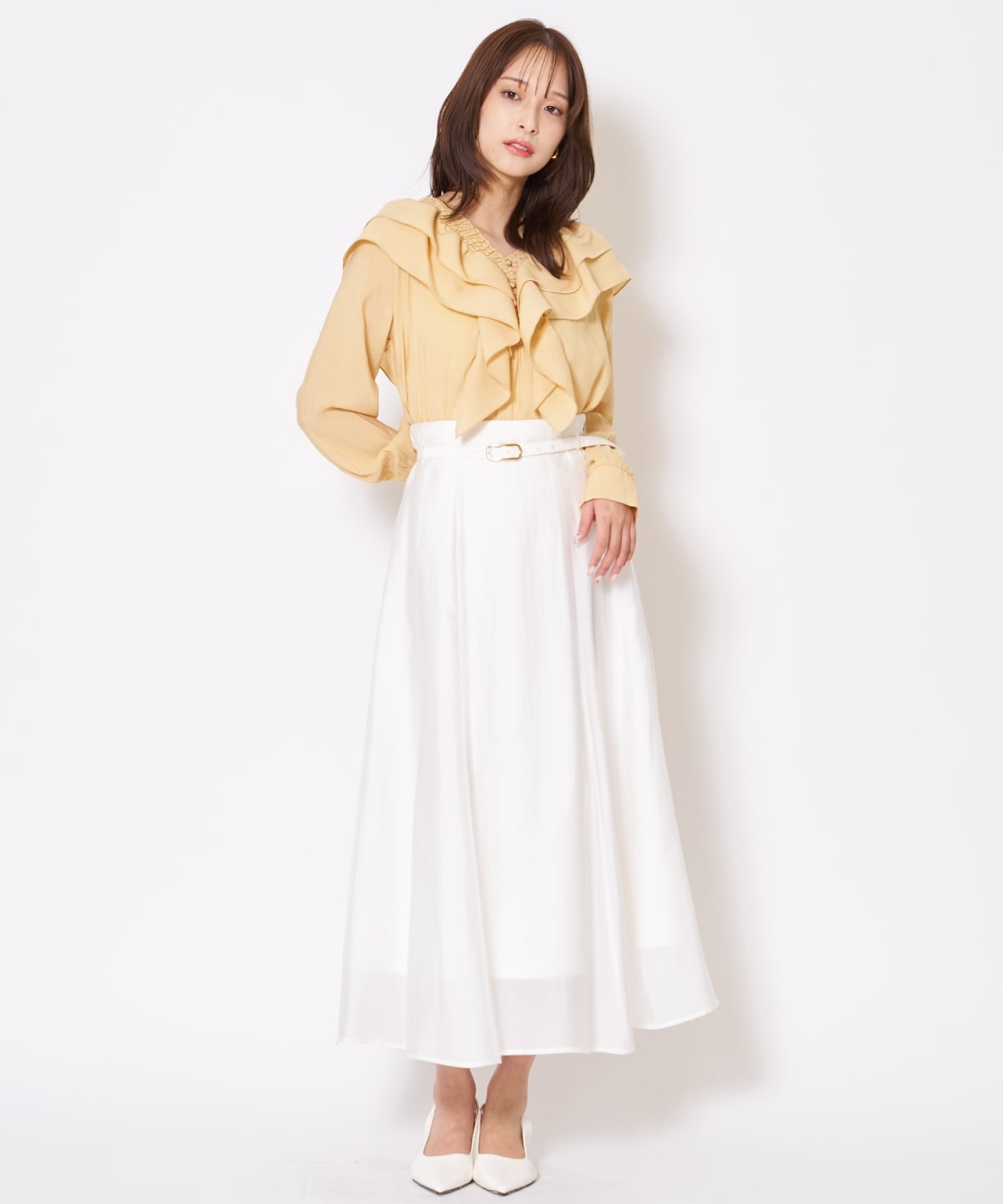 【先行予約受付中】ベルト付きシアーフレアスカート