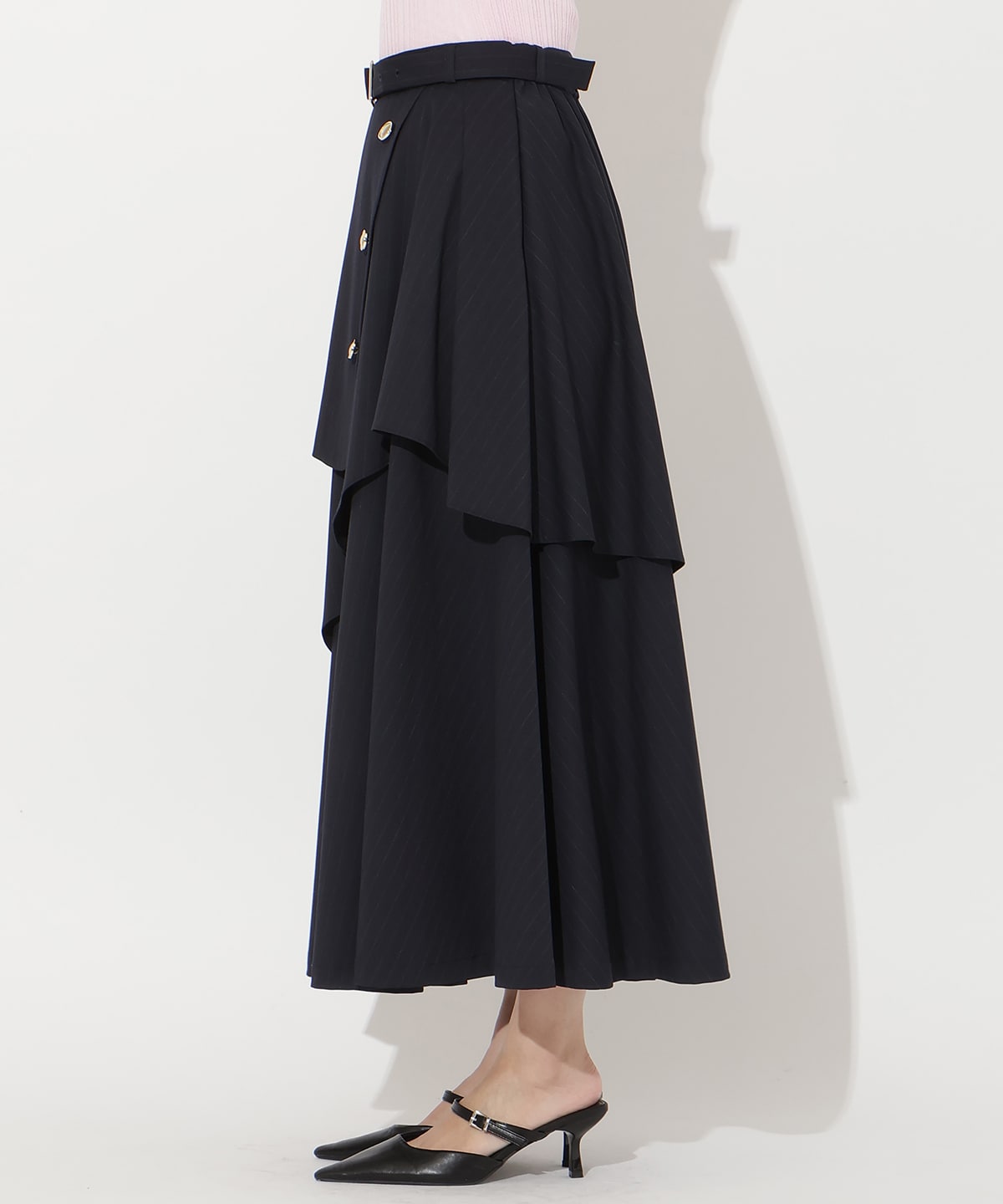 【先行予約受付中】ベルト付きレイヤードデザインフレアスカート