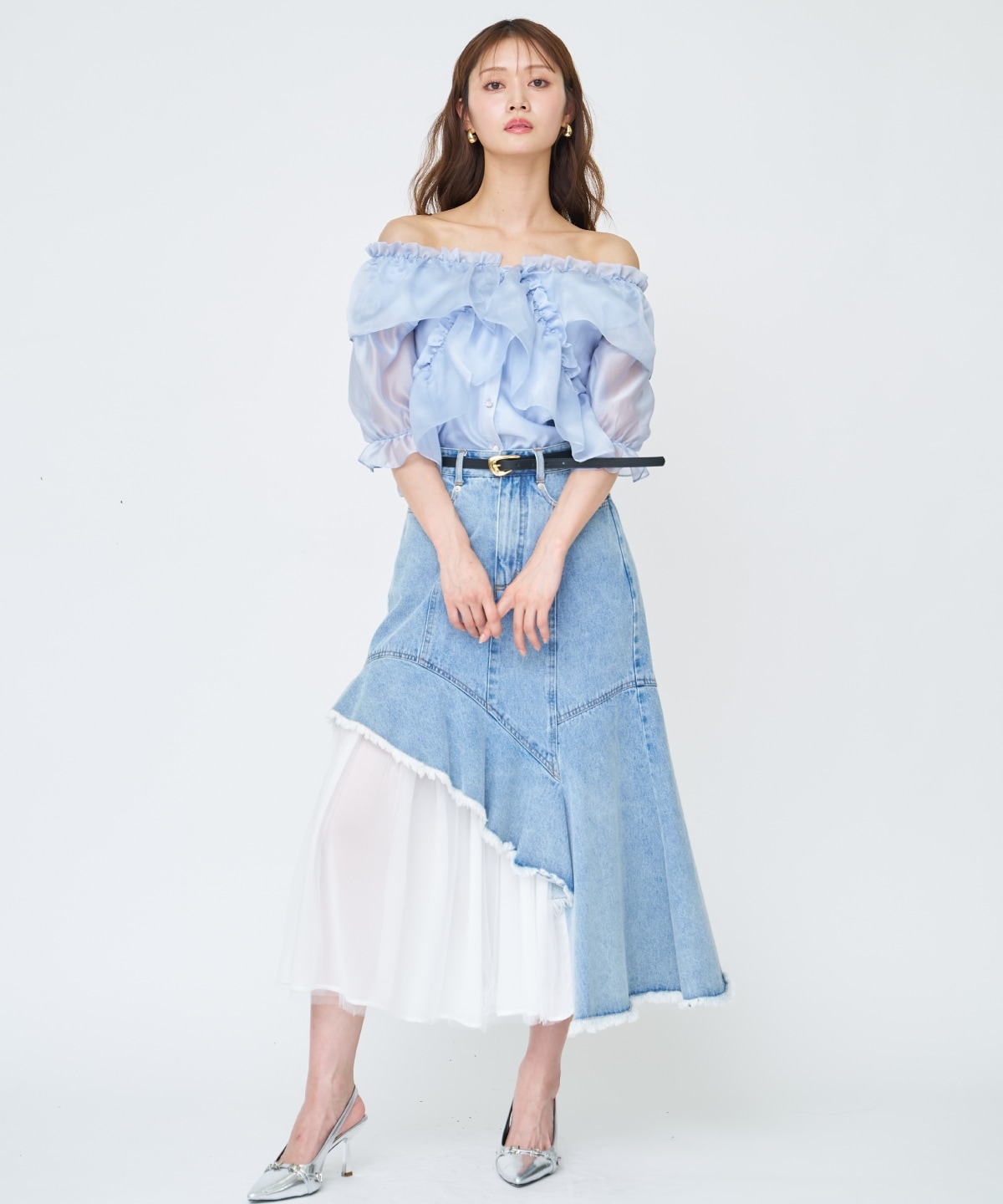【先行予約受付中】チュール切替デニムスカート