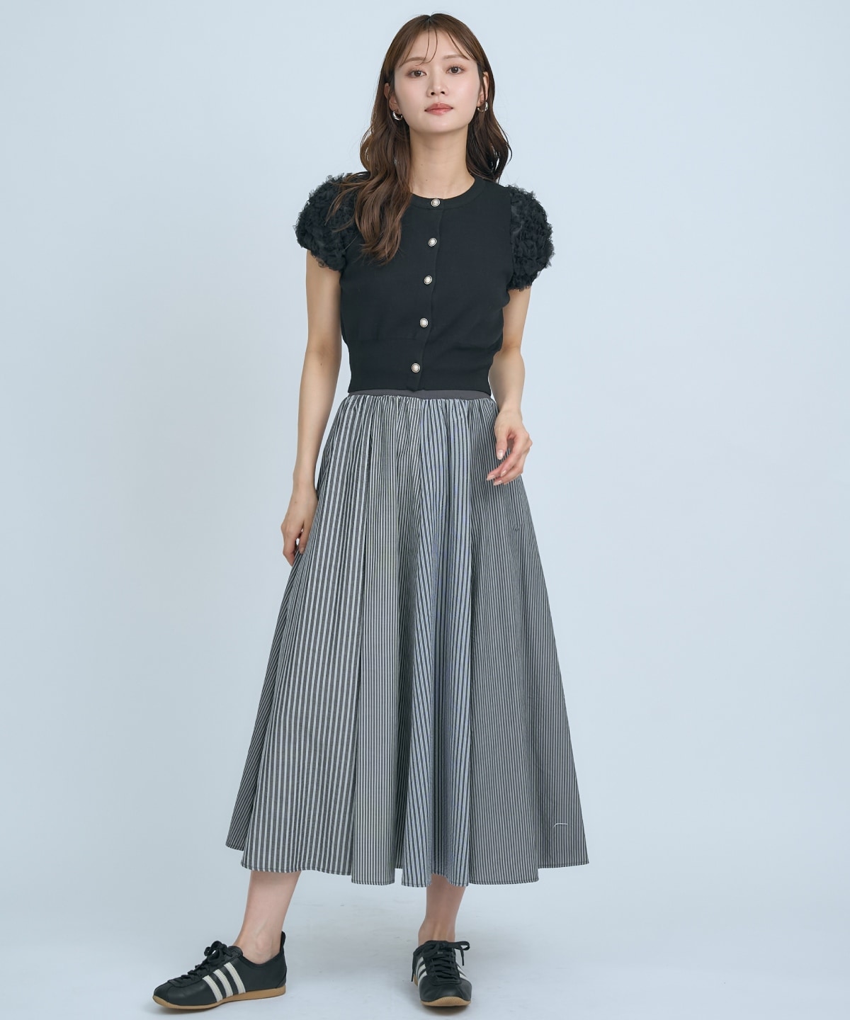 【先行予約受付中】サッカーストライプ柄組み合わせロングスカート