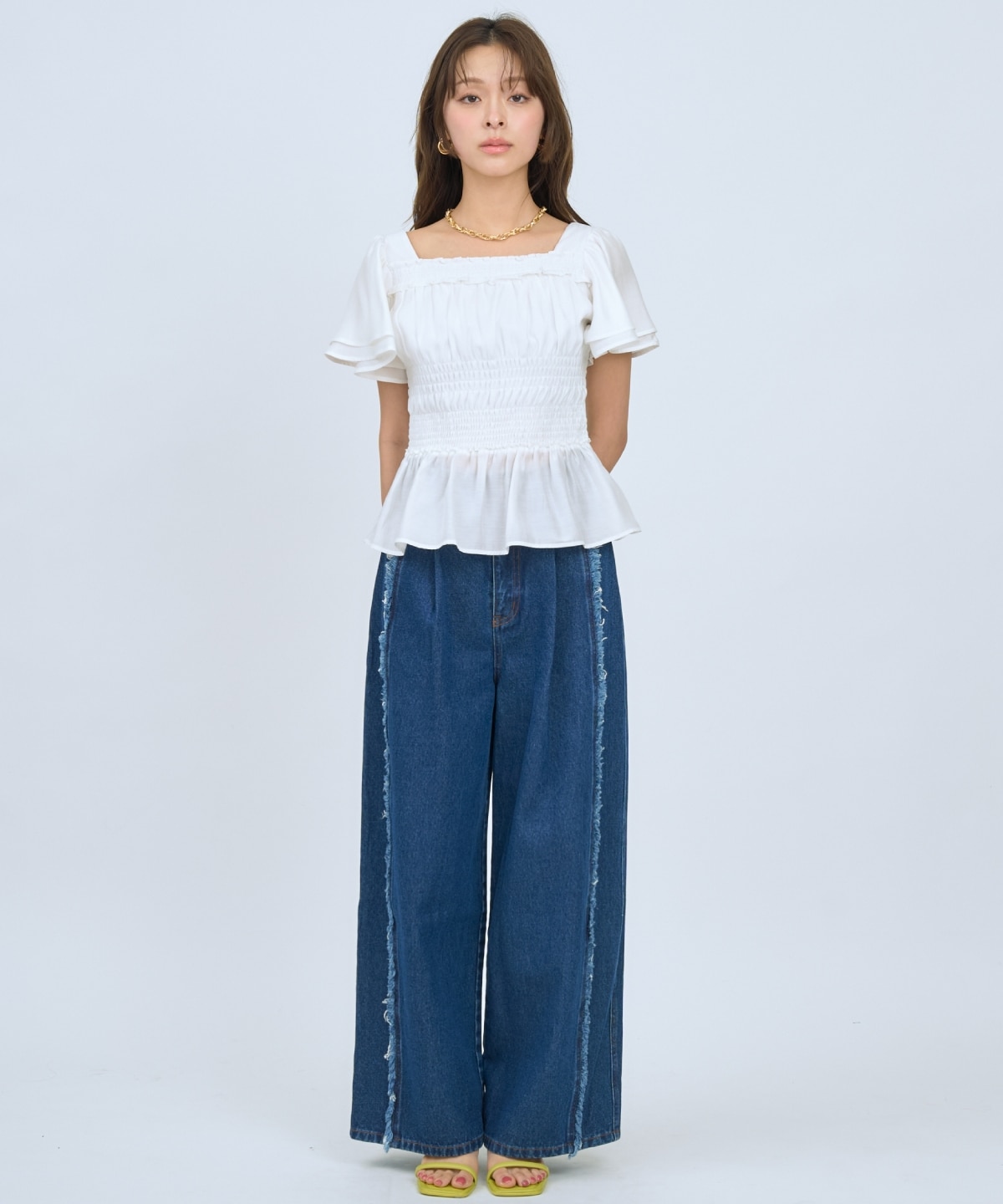 【先行予約受付中】フリンジラインワイドデニムパンツ