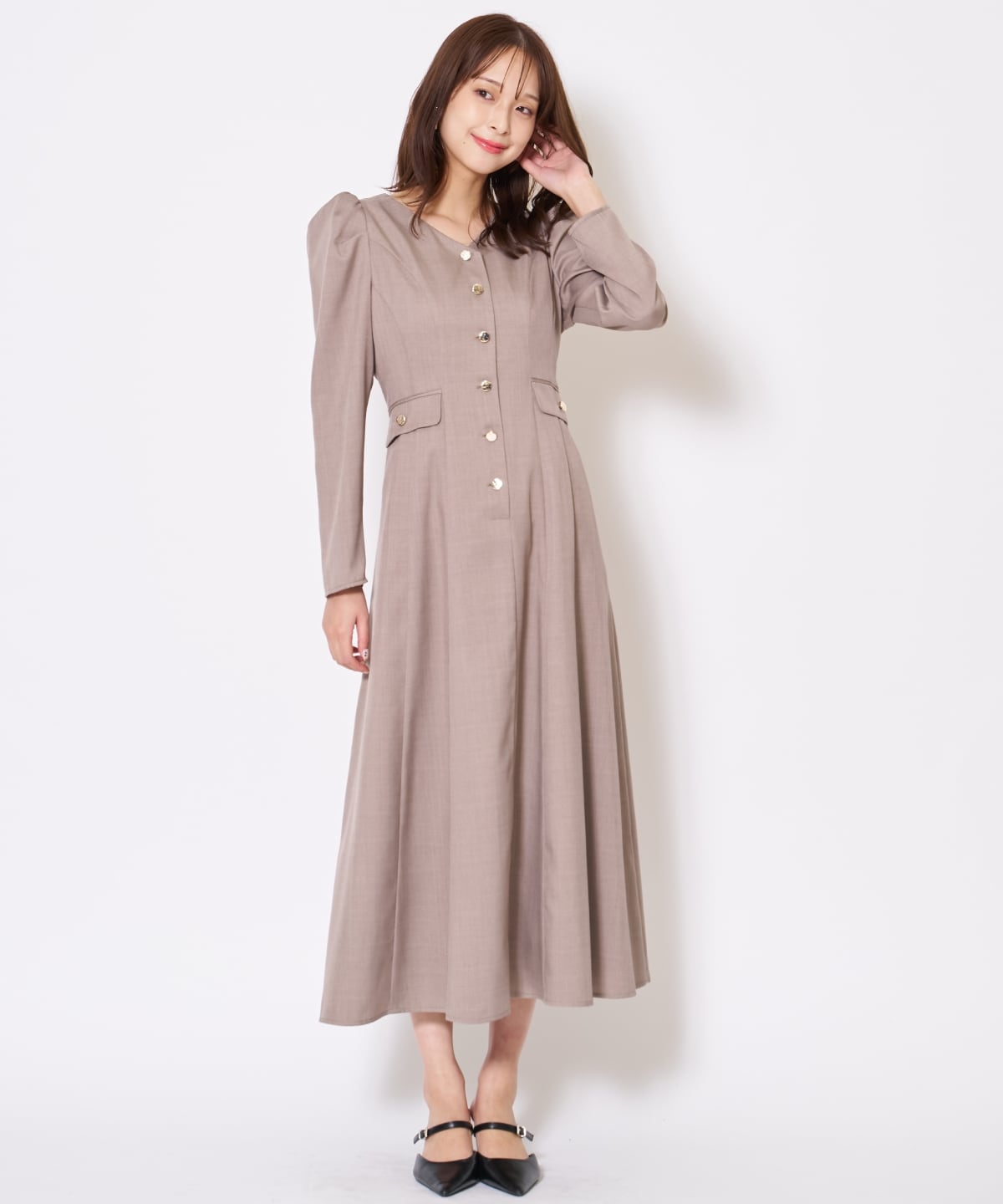 【先行予約受付中】Vネックパフスリーブワンピース