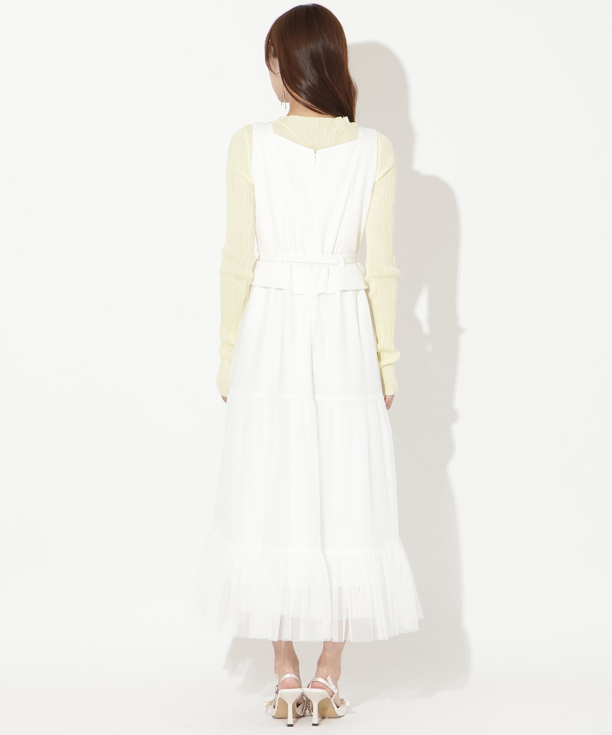 異素材ドッキングチュールワンピース