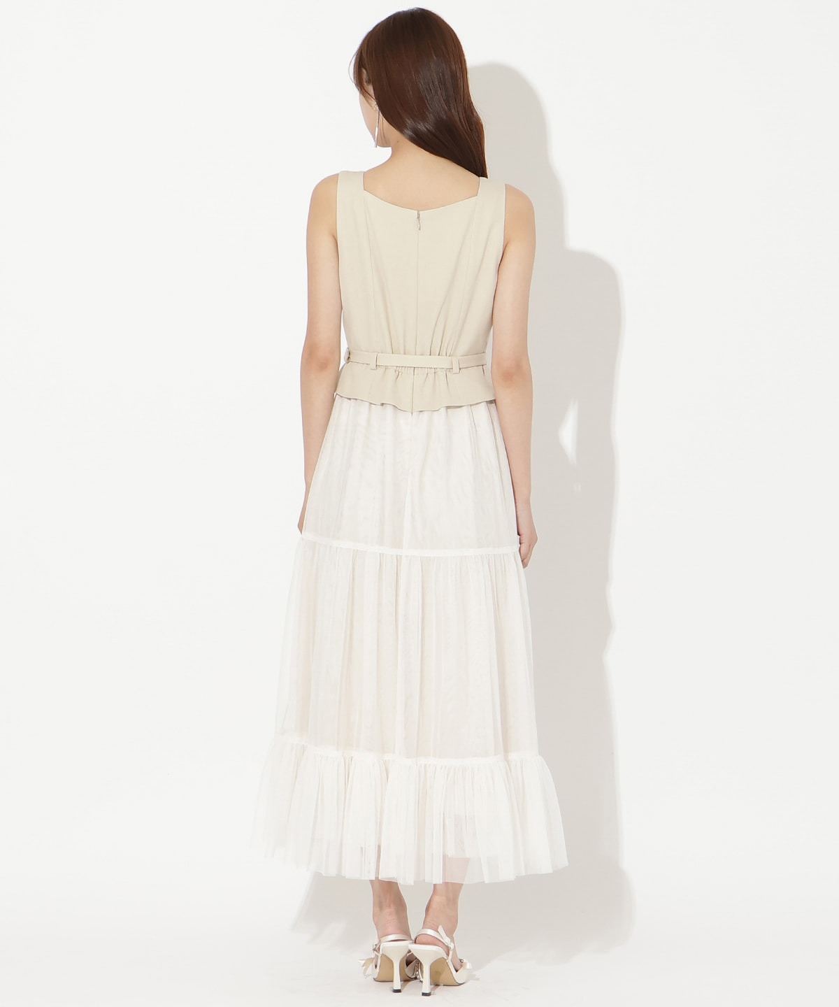 異素材ドッキングチュールワンピース