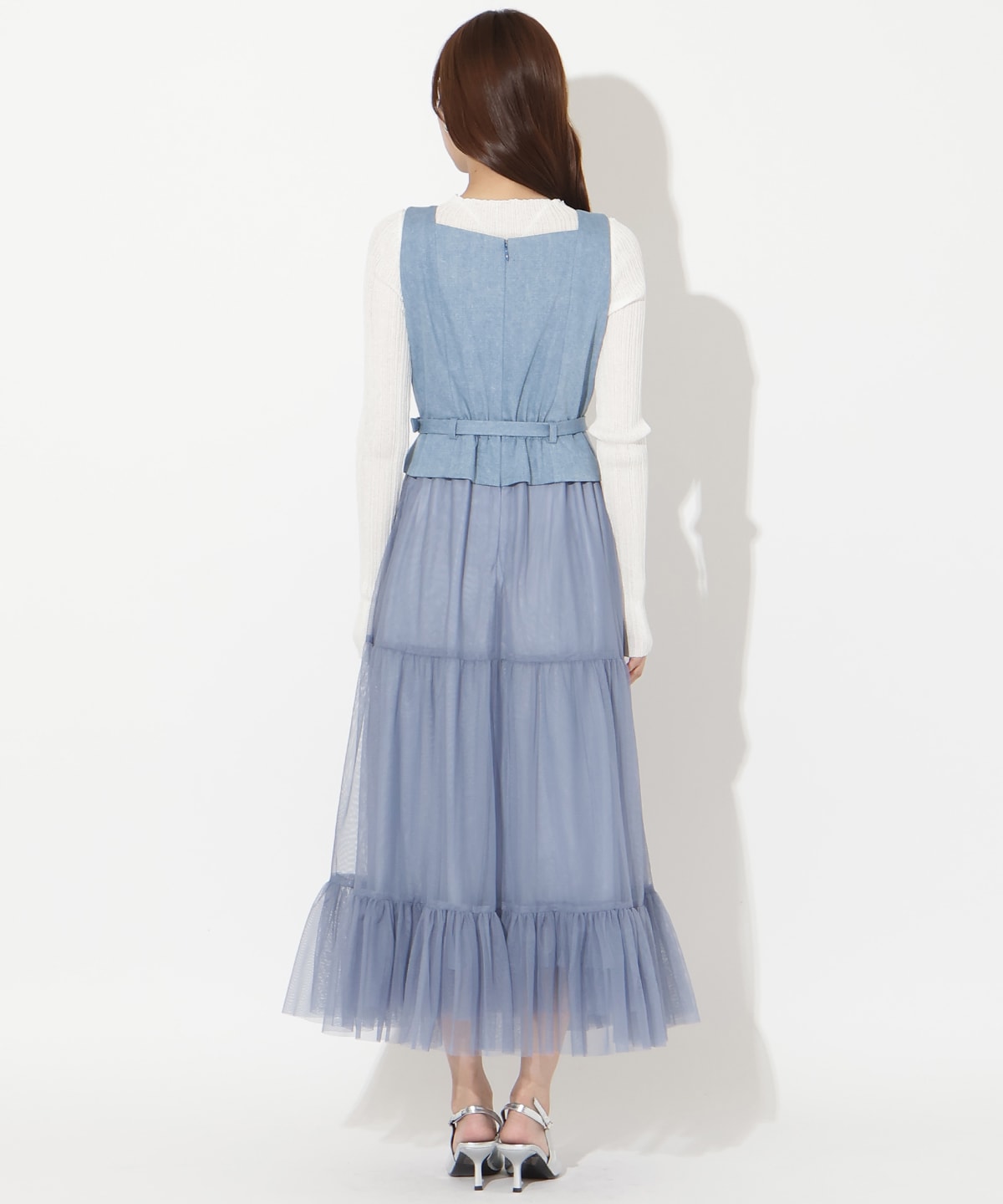 異素材ドッキングチュールワンピース