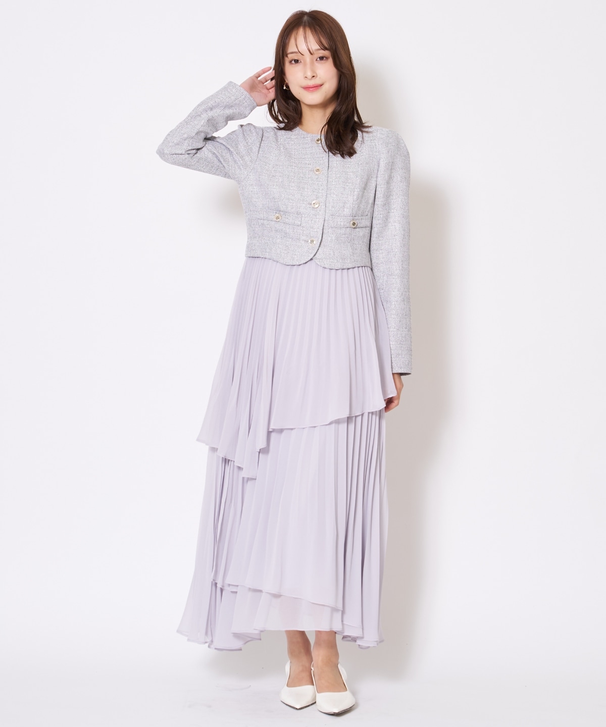 【先行予約受付中】ツイードジャケットドッキングワンピース