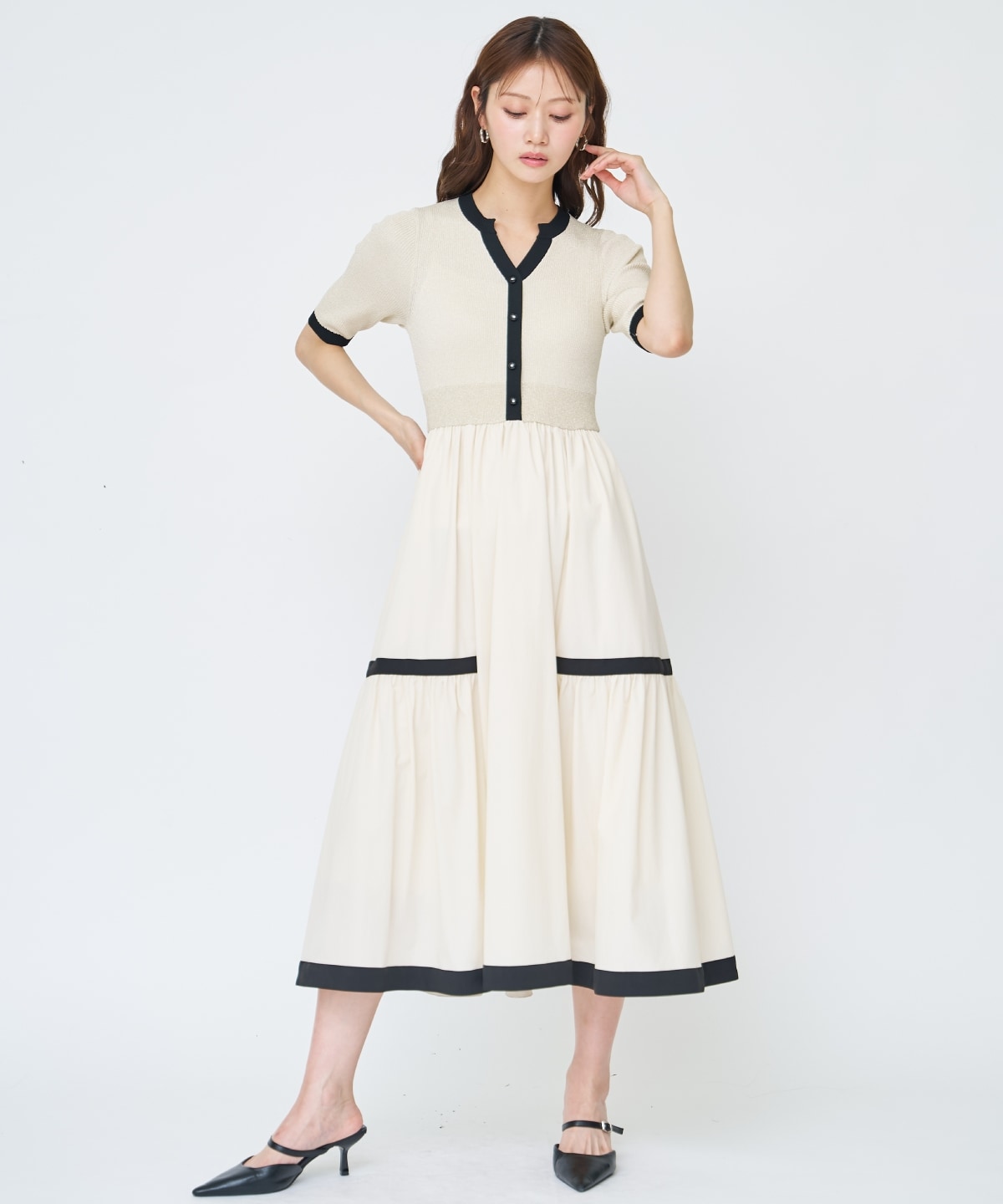 【先行予約受付中】ラメ入り配色ドッキングワンピース