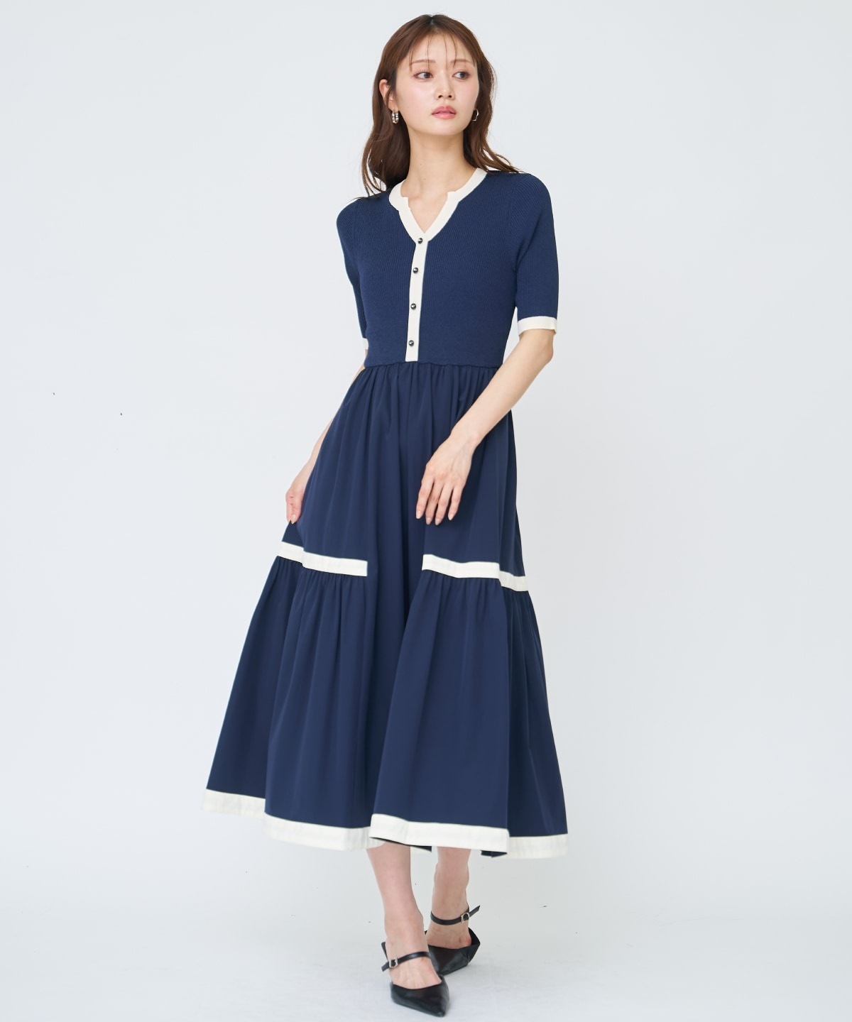 【先行予約受付中】ラメ入り配色ドッキングワンピース