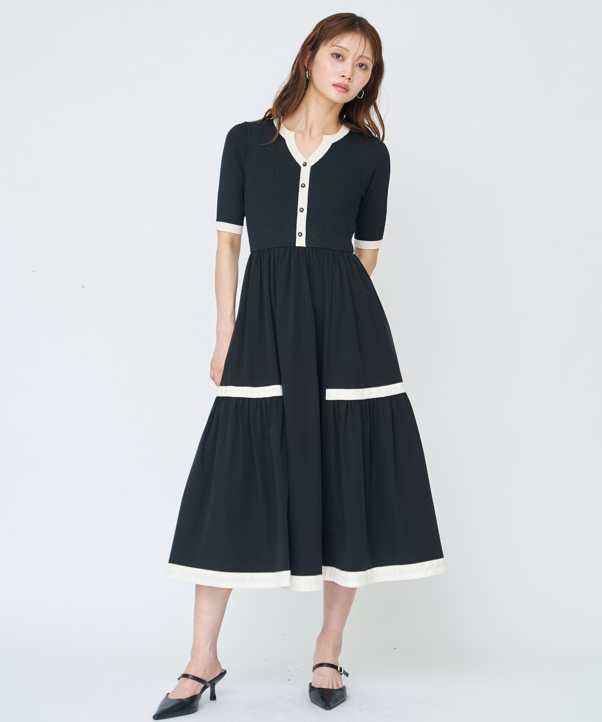 【先行予約受付中】ラメ入り配色ドッキングワンピース