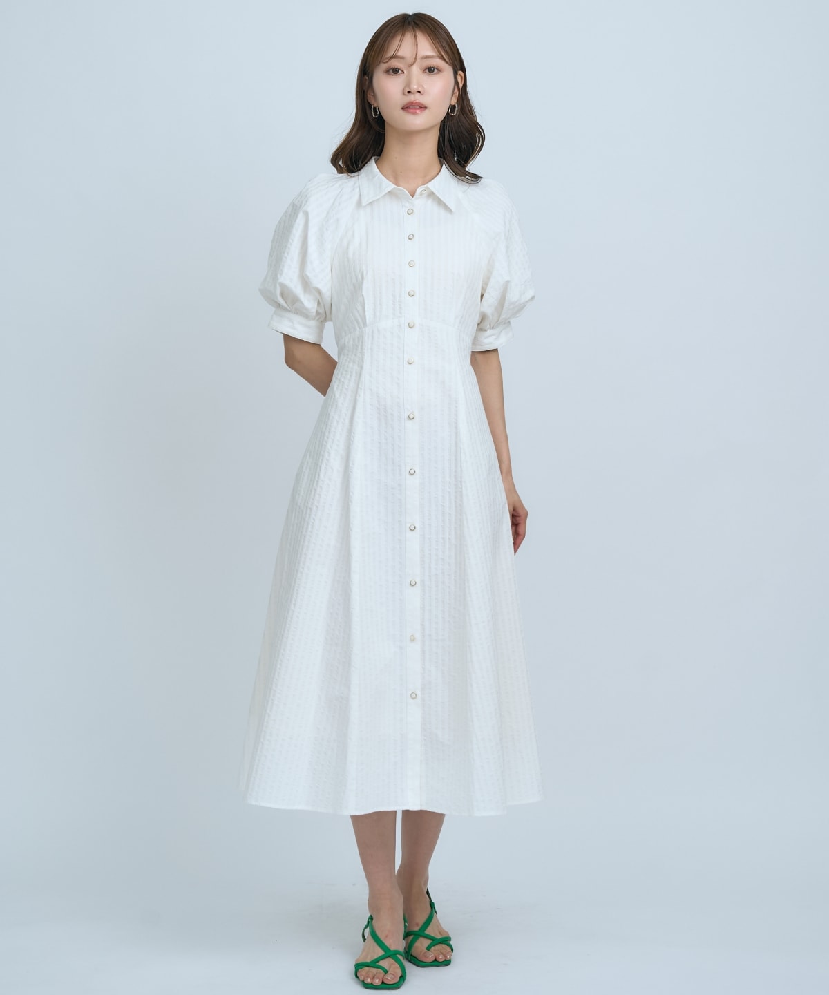 【先行予約受付中】ボリュームスリーブストライプワンピース