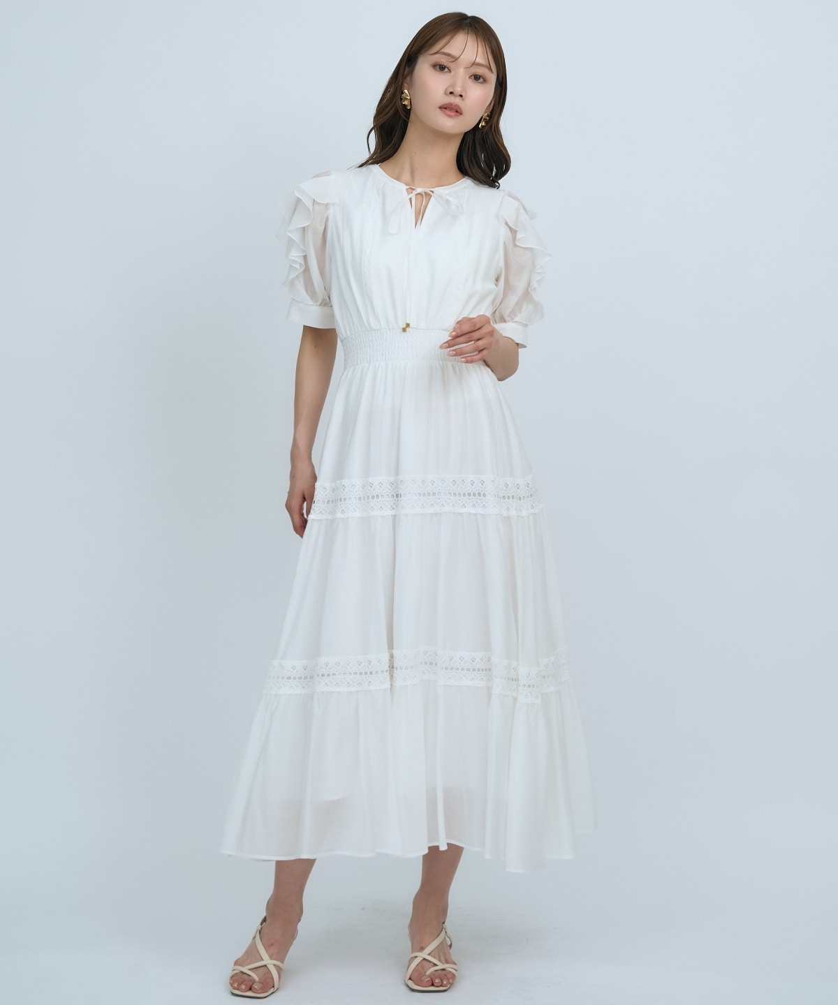 【先行予約受付中】フリルスリーブレースティアードワンピース