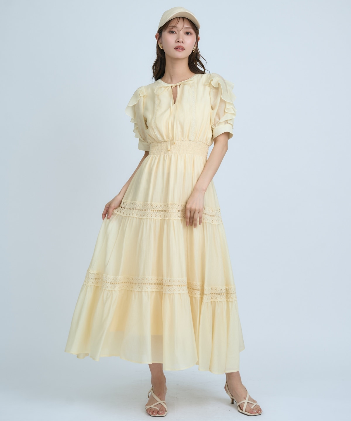 【先行予約受付中】フリルスリーブレースティアードワンピース