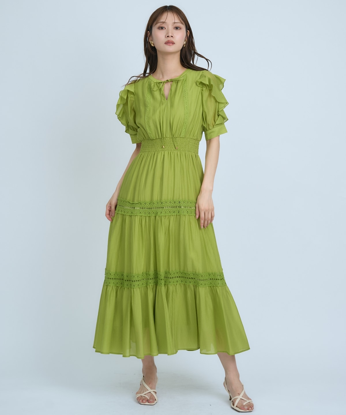 【先行予約受付中】フリルスリーブレースティアードワンピース