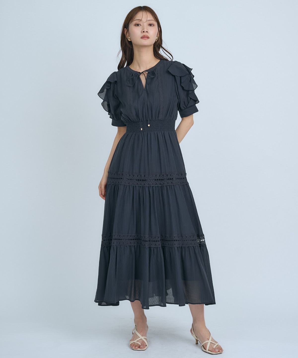 【先行予約受付中】フリルスリーブレースティアードワンピース