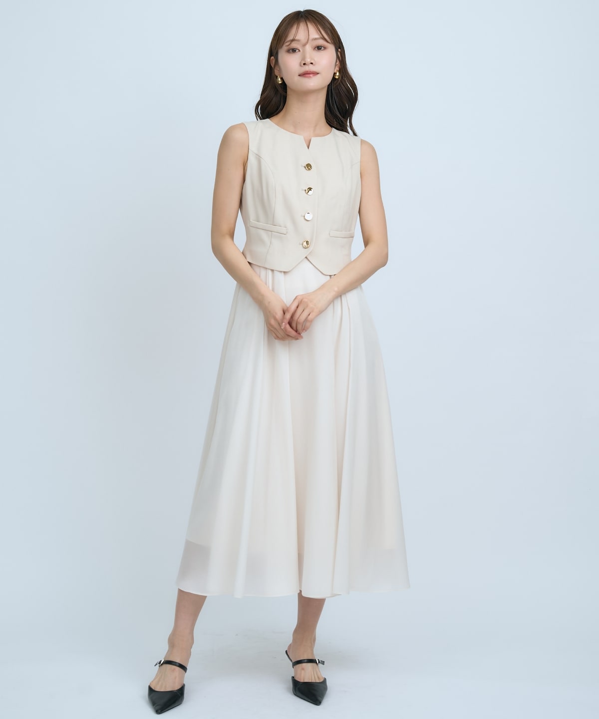 ショートジレレイヤードワンピース