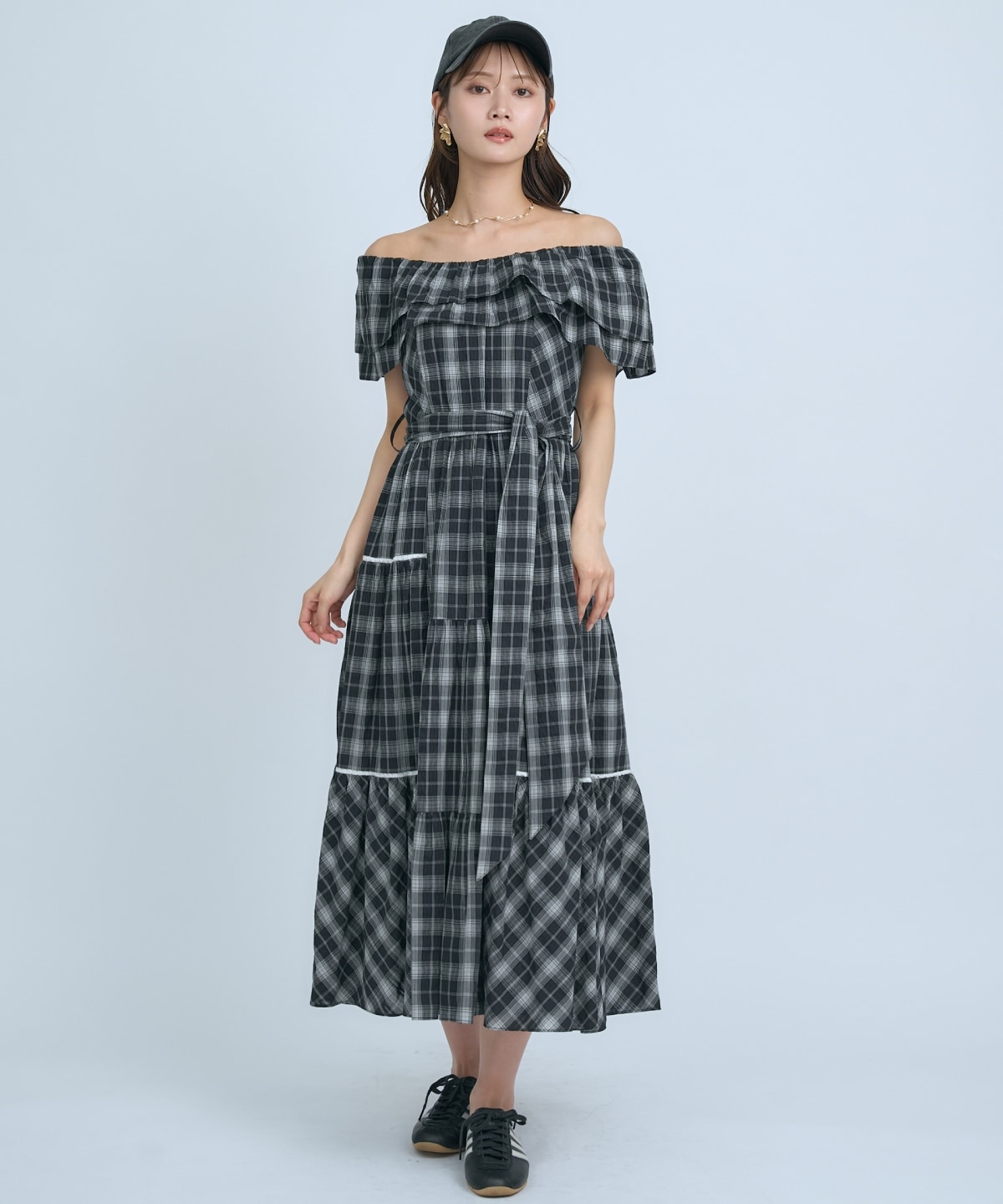 【先行予約受付中】オフショルチェックフレアワンピース