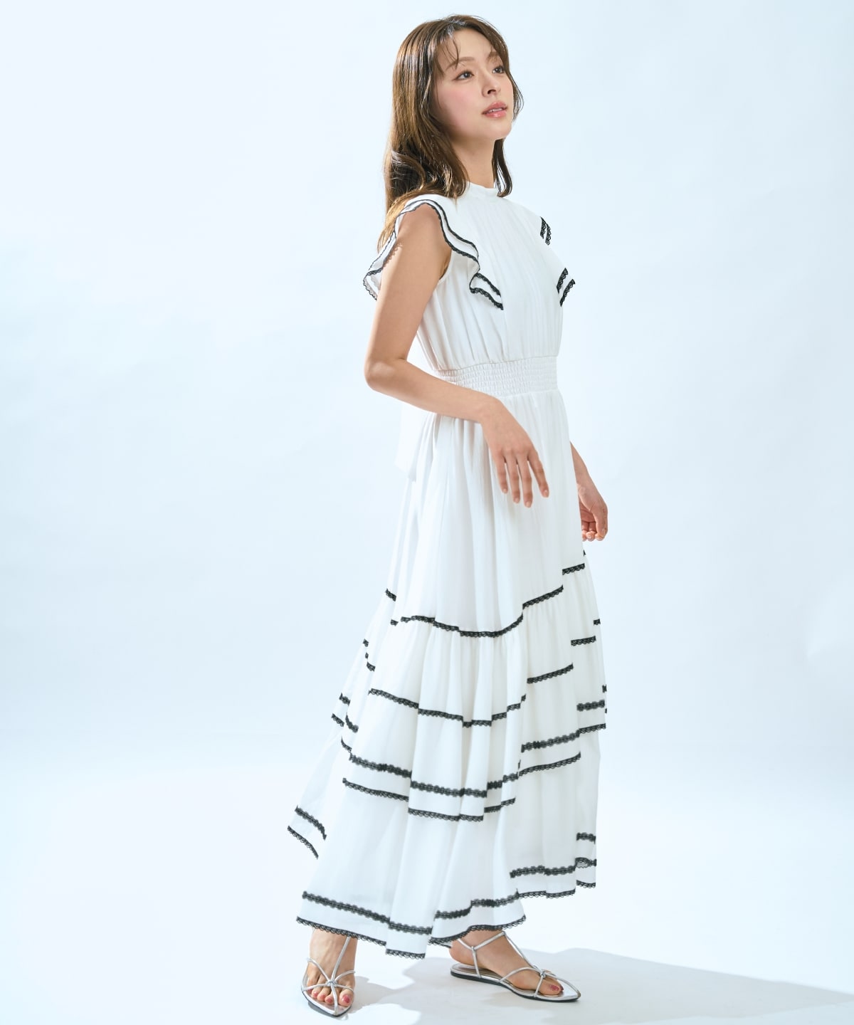 レーストリミングティアードワンピース