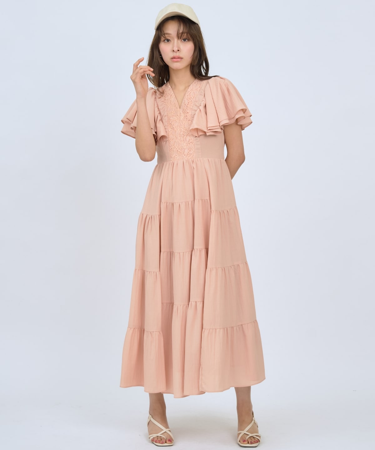 【先行予約受付中】Vネック襟レースティアードワンピース