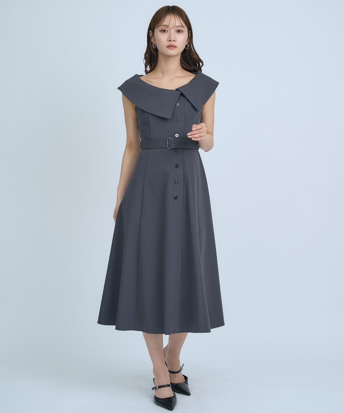 【先行予約受付中】アシメビックカラー前ボタンワンピース