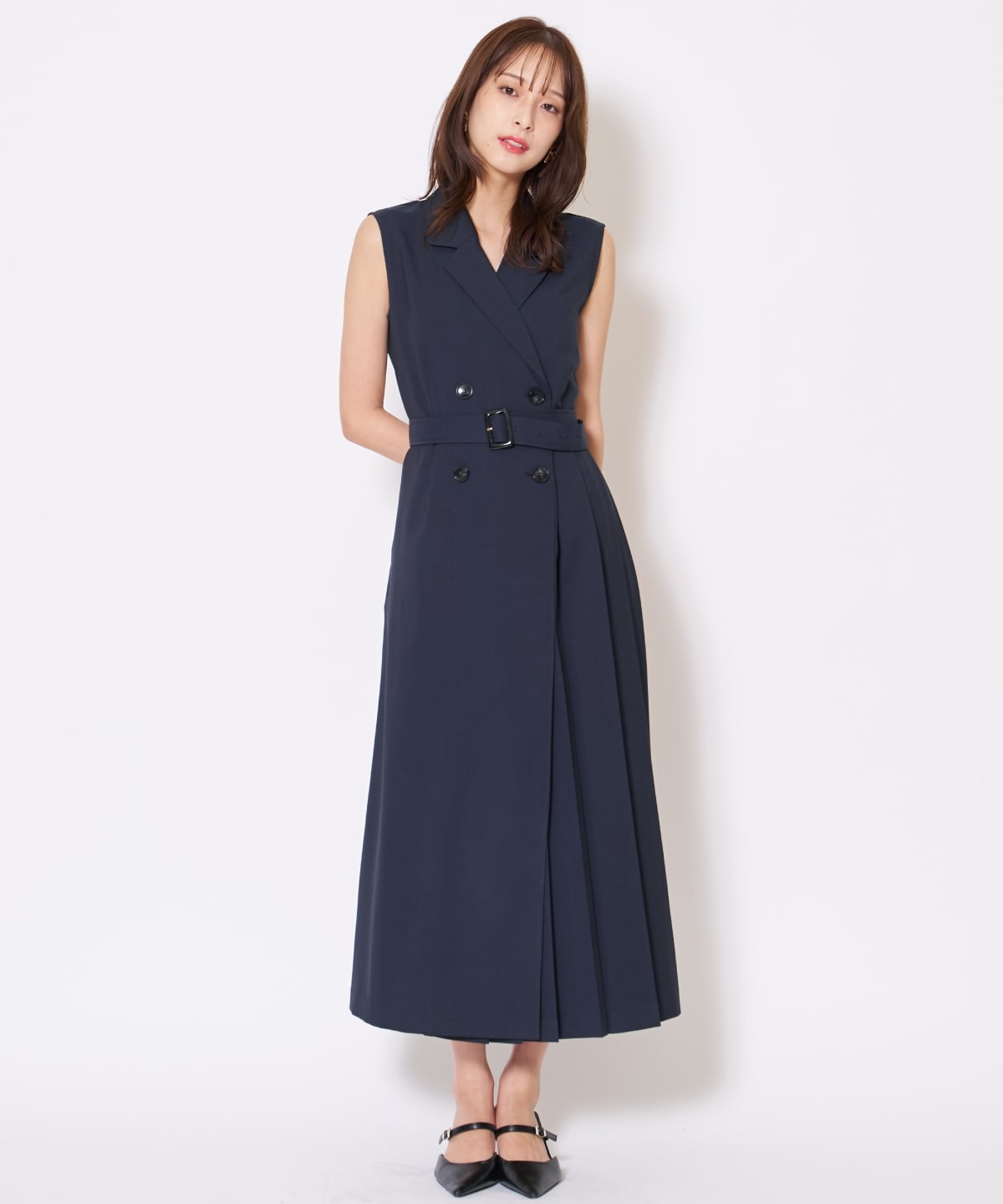 【先行予約受付中】アシメプリーツロングジレワンピース