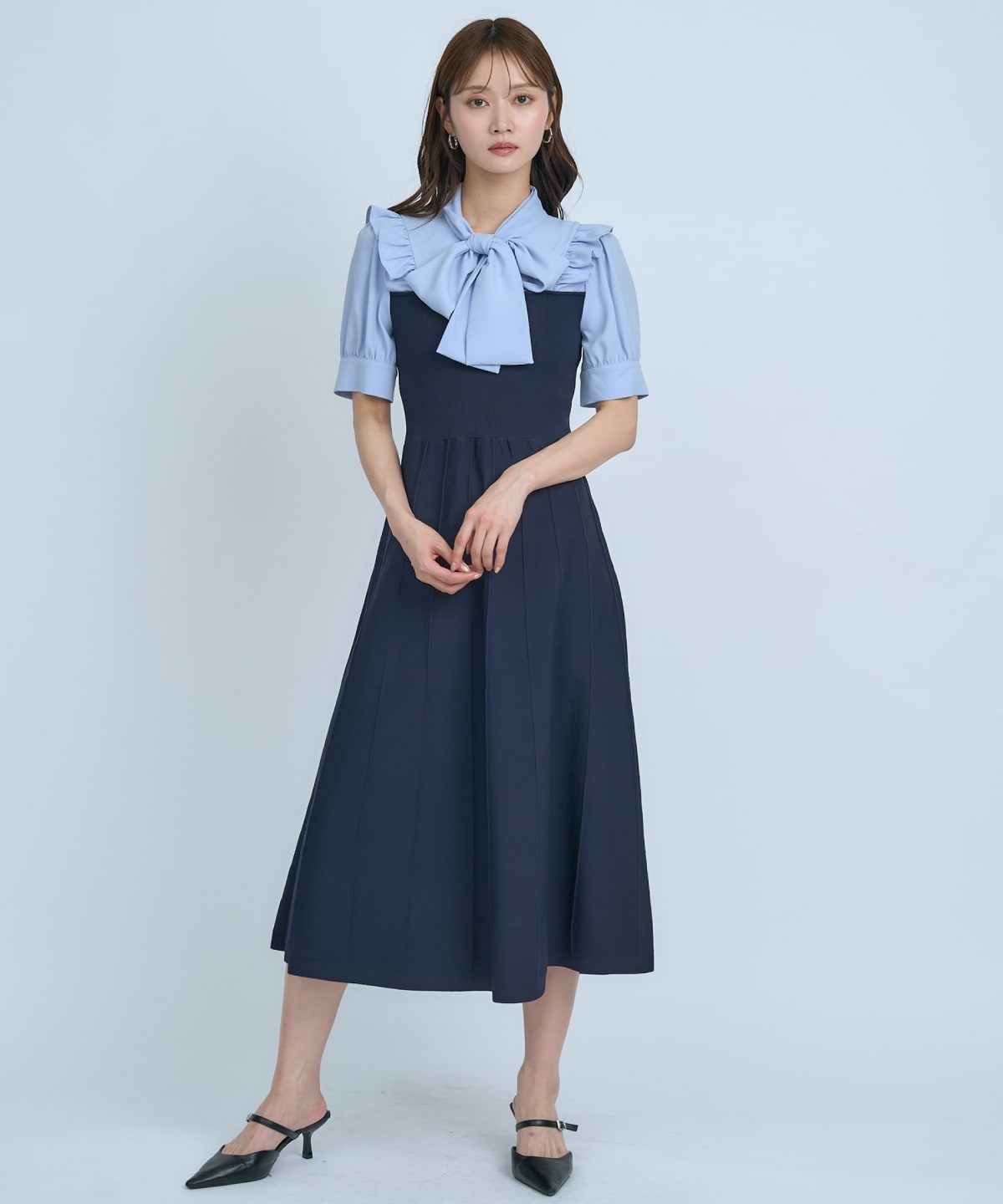 【先行予約受付中】ニットビスチェ風ボウタイワンピース