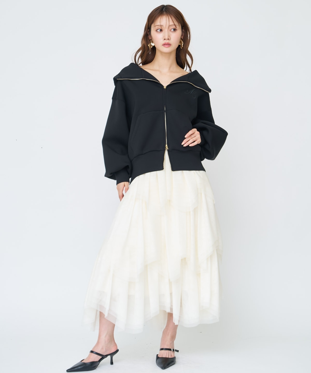 ロゴ刺繍ボンディングZIPパーカー