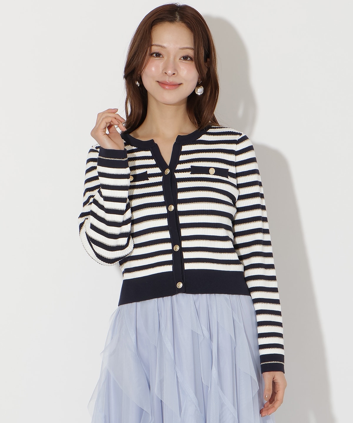 ラメボーダーニットカーディガン