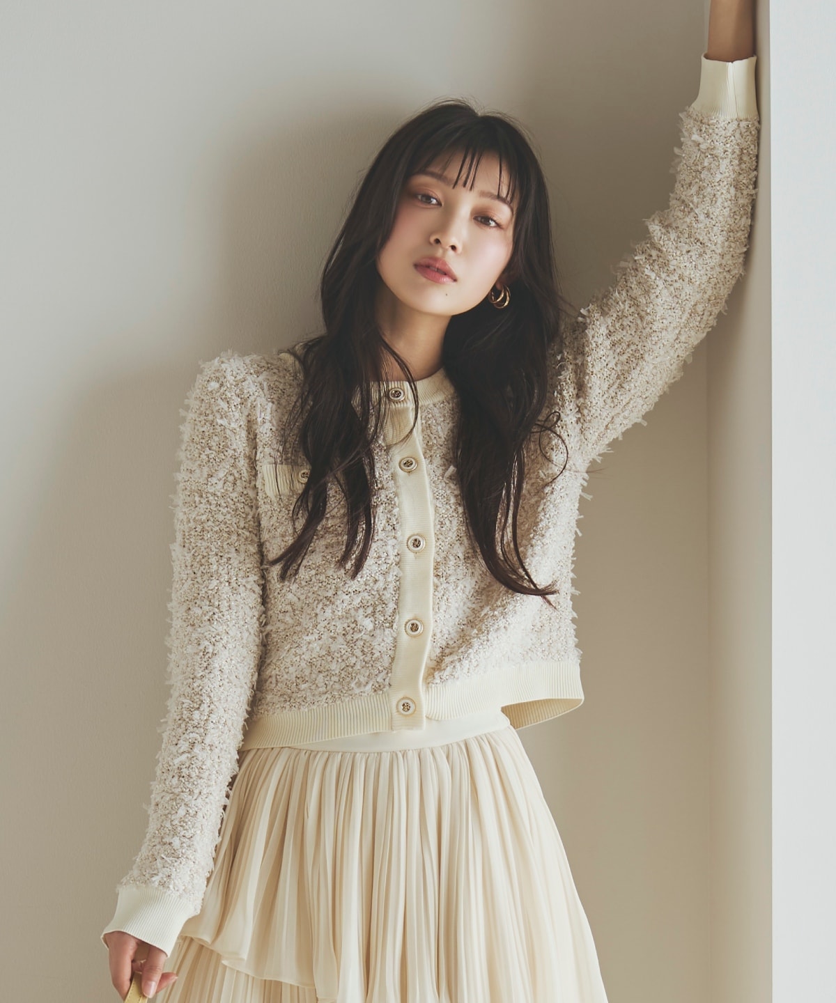 【先行予約受付中】ラメ入りツイード調ニットカーディガン