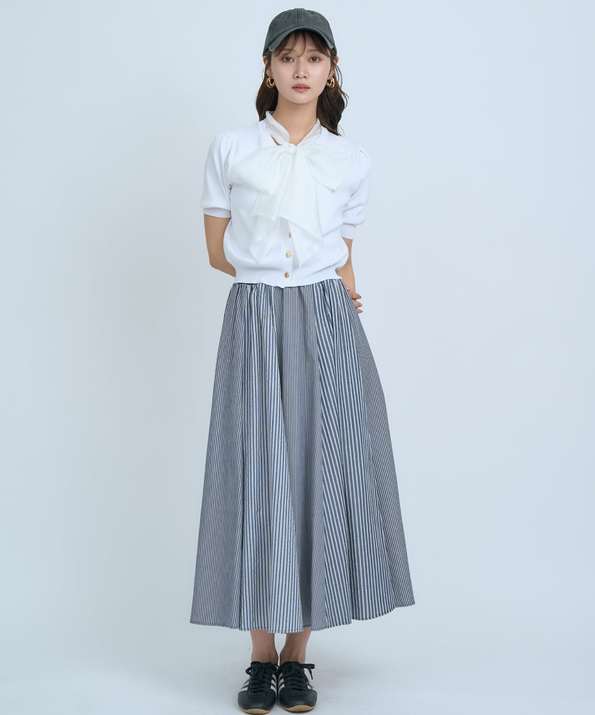 【先行予約受付中】異素材リボン半袖ニットカーディガン