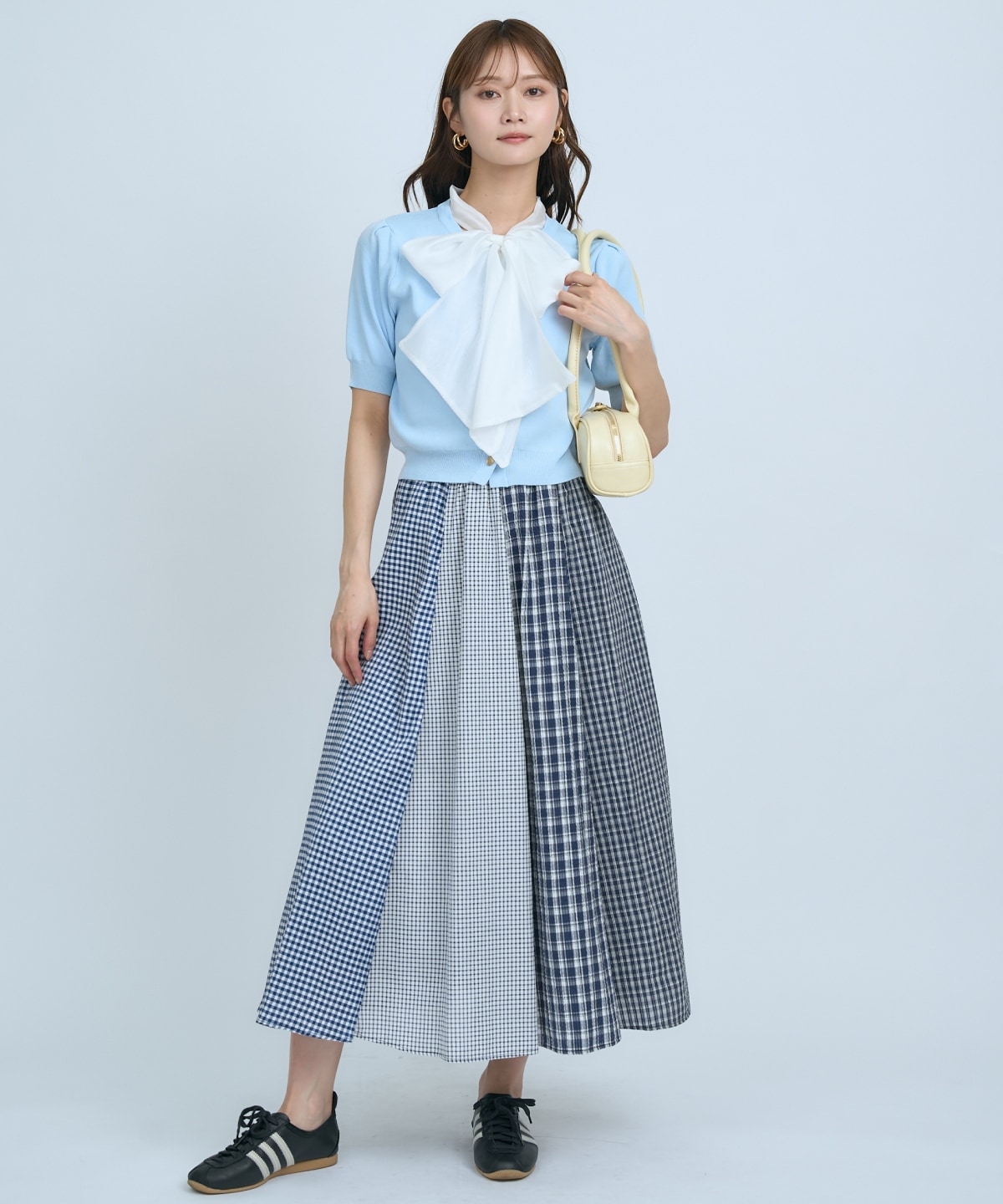 【先行予約受付中】異素材リボン半袖ニットカーディガン