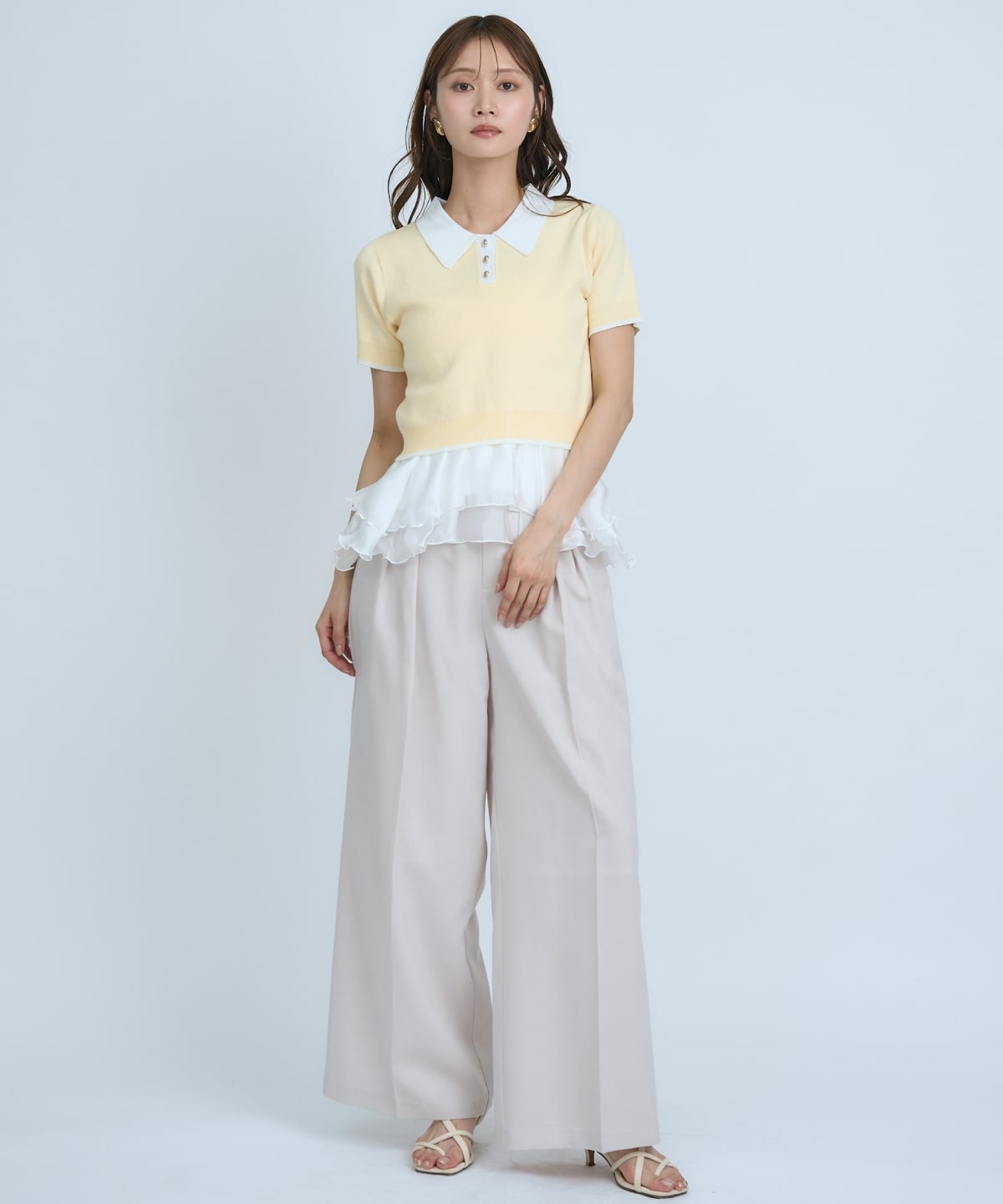 【先行予約受付中】ポロニットプルオーバー×ペプラムキャミソール